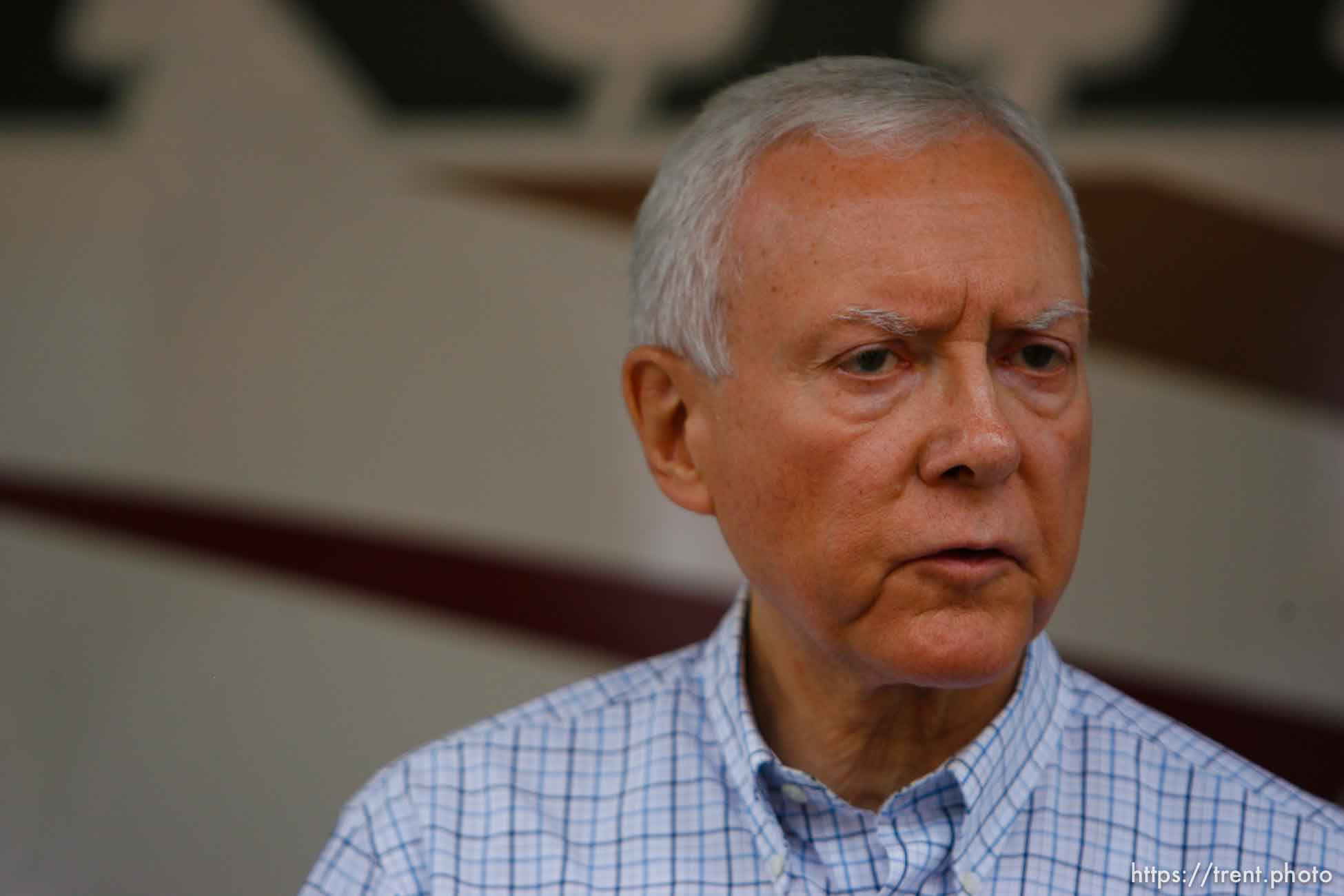 Huntington - Senator Orrin Hatch speaks to reporters Thursday evening at the command post for the Crandall Canyon Mine disaster, where six miners remained trapped.