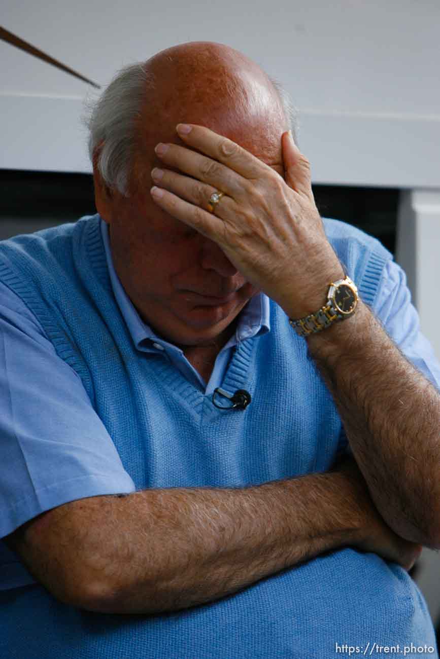 Huntington - Murray Energy Corporation President and CEO Robert Murray sits down after speaking to reporters Thursday evening at the command post for the Crandall Canyon Mine disaster, where six miners remained trapped.