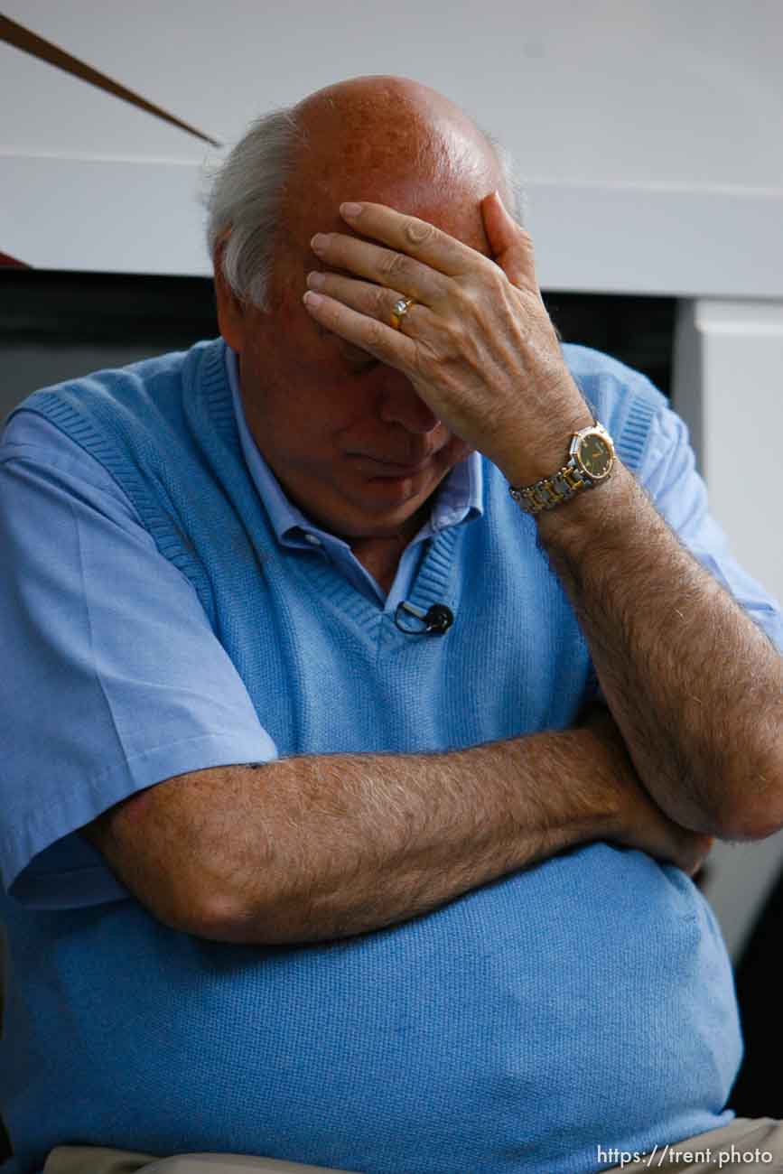 Huntington - Murray Energy Corporation President and CEO Robert Murray sits down after speaking to reporters Thursday evening at the command post for the Crandall Canyon Mine disaster, where six miners remained trapped.