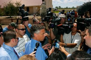 Huntington - utah governor jon huntsman speaking to the media at the San Rafael Mission for family members of the six trapped miners in the Crandall Canyon mine.