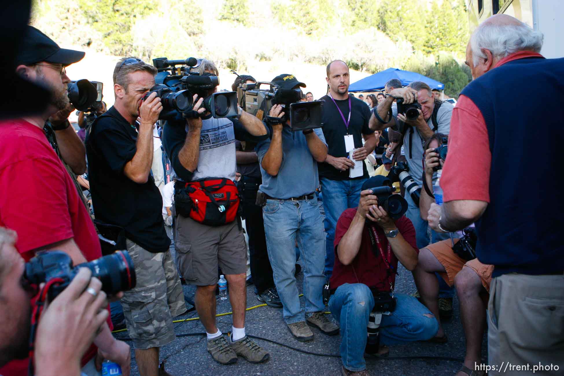 Huntington - Robert Murray, Murray Energy Corporation President and CEO, arrives at a press briefing to a pack of photographers Friday evening at the command post for the Crandall Canyon Mine rescue effort.