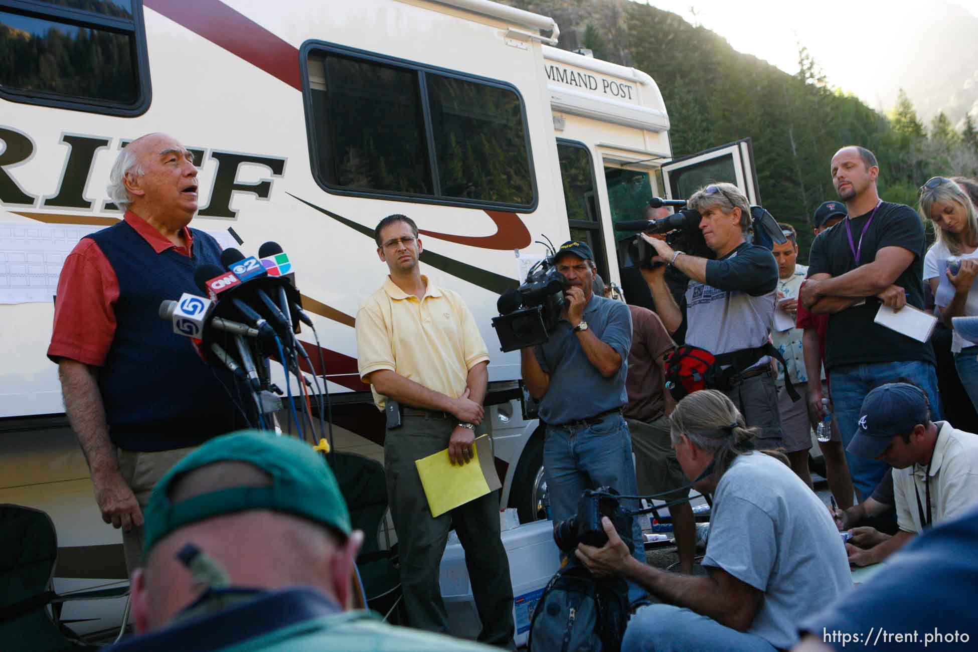 Huntington - Robert Murray, Murray Energy Corporation President and CEO, speaks to reporters Friday evening at the command post for the Crandall Canyon Mine rescue effort.