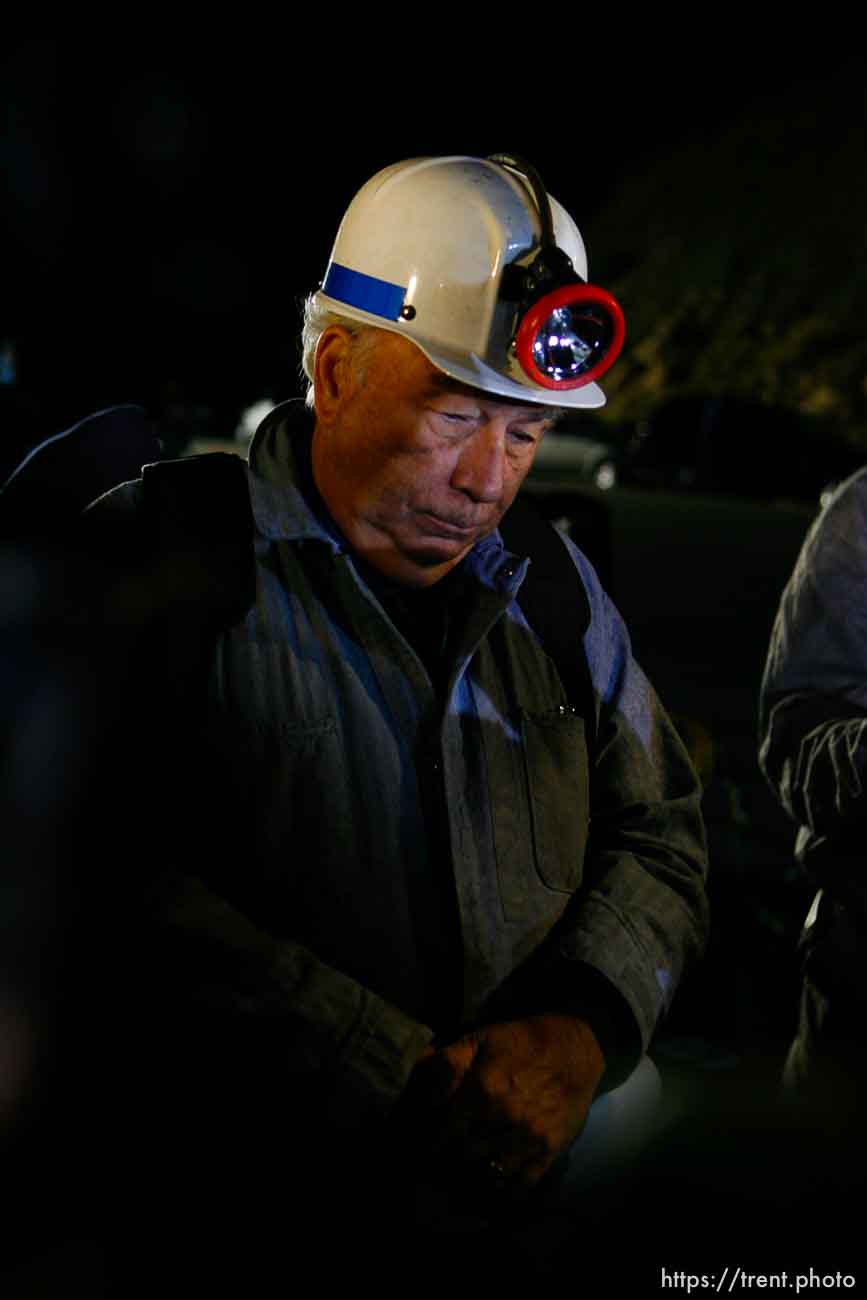 Huntington - Robert Murray, president and CEO of Ohio-based Murray Energy Corp, speaks to reporters at the command post in full miners gear before dawn Saturday morning (4am).