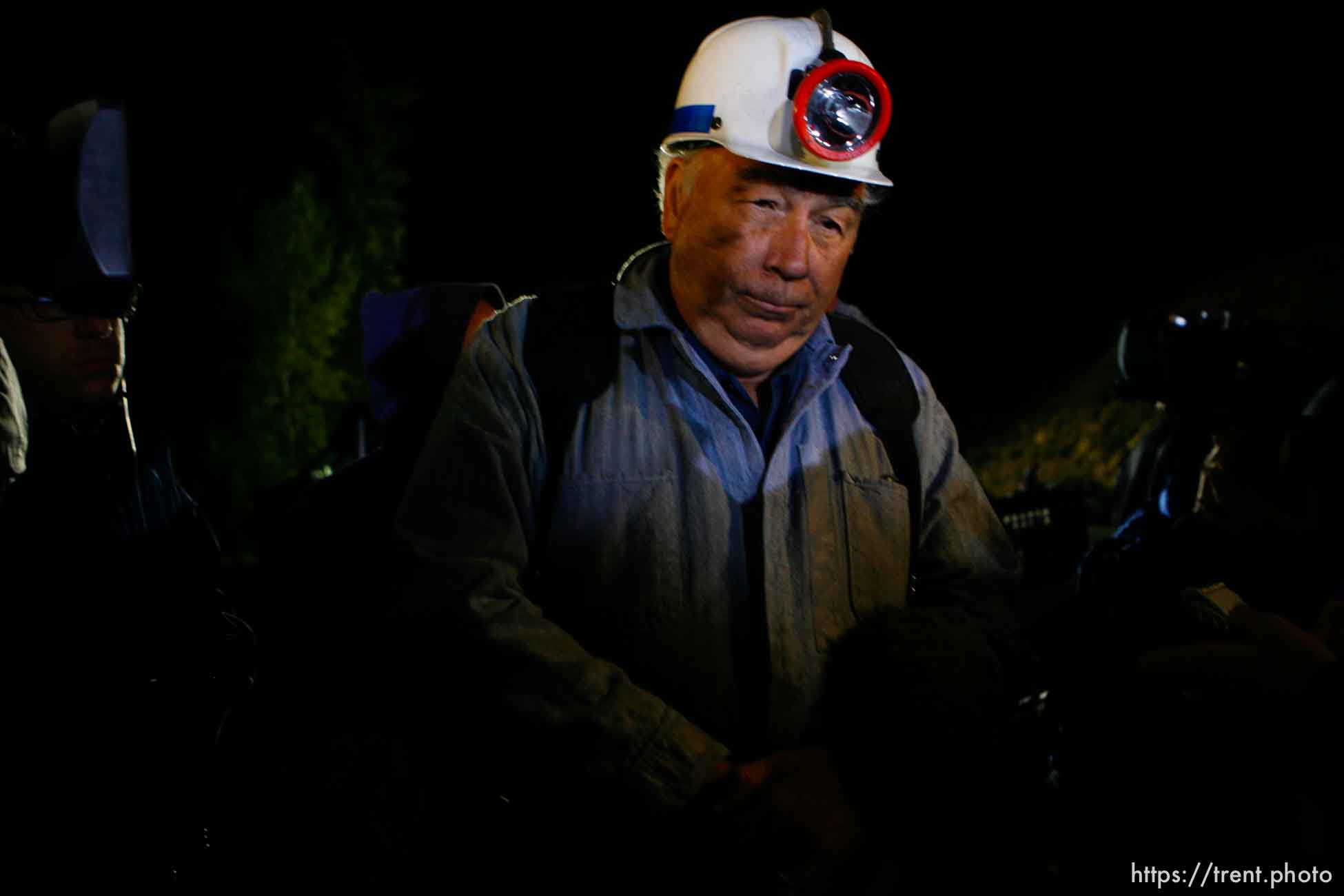 Huntington - Robert Murray, president and CEO of Ohio-based Murray Energy Corp, speaks to reporters at the command post in full miners gear before dawn Saturday morning (4am).