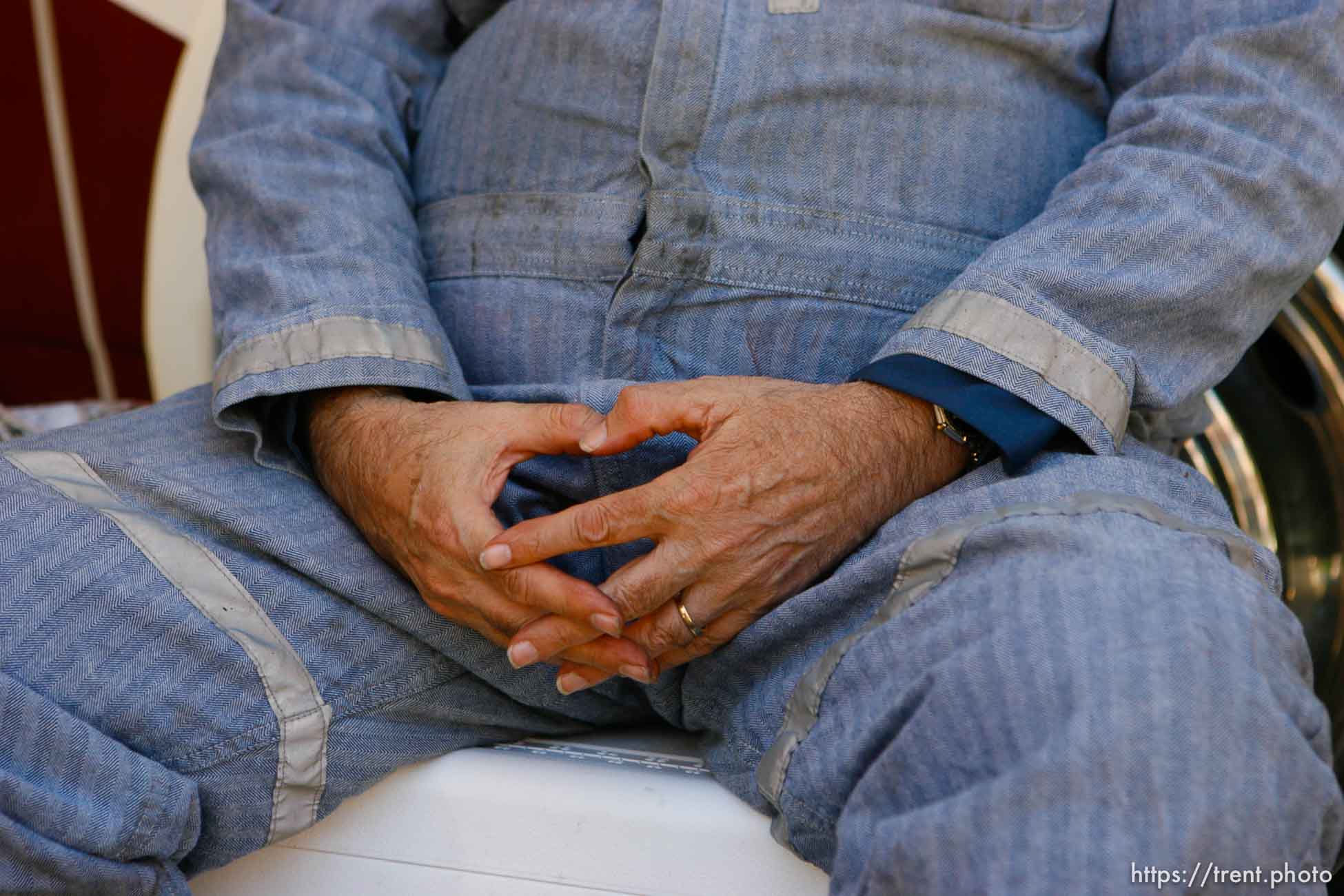 Huntington - Robert Murray, president and CEO of Ohio-based Murray Energy Corp, sits before addressing reporters at the command post in full miners gear Saturday afternoon.