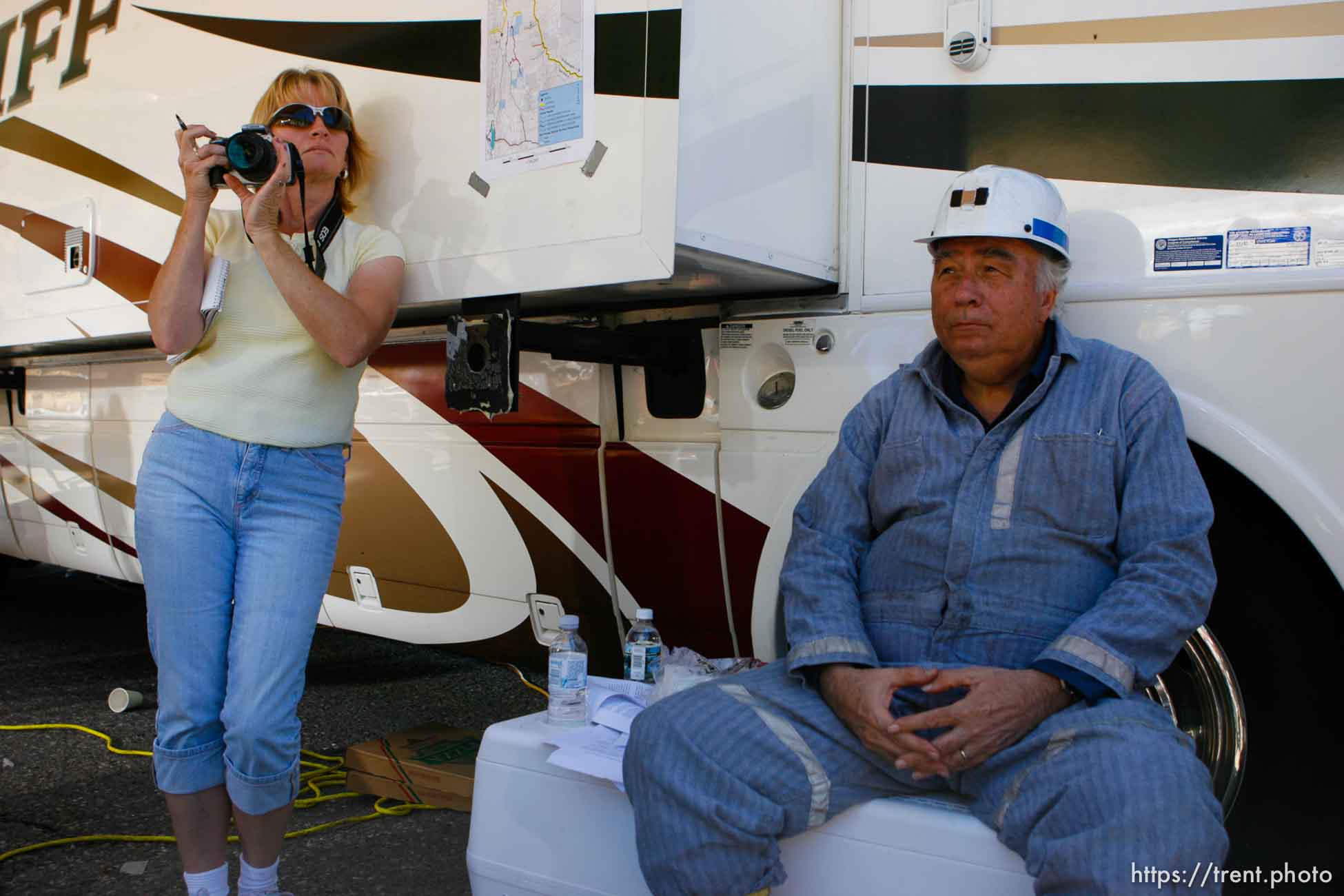 Huntington - Robert Murray, president and CEO of Ohio-based Murray Energy Corp, sits before addressing reporters at the command post in full miners gear Saturday afternoon.