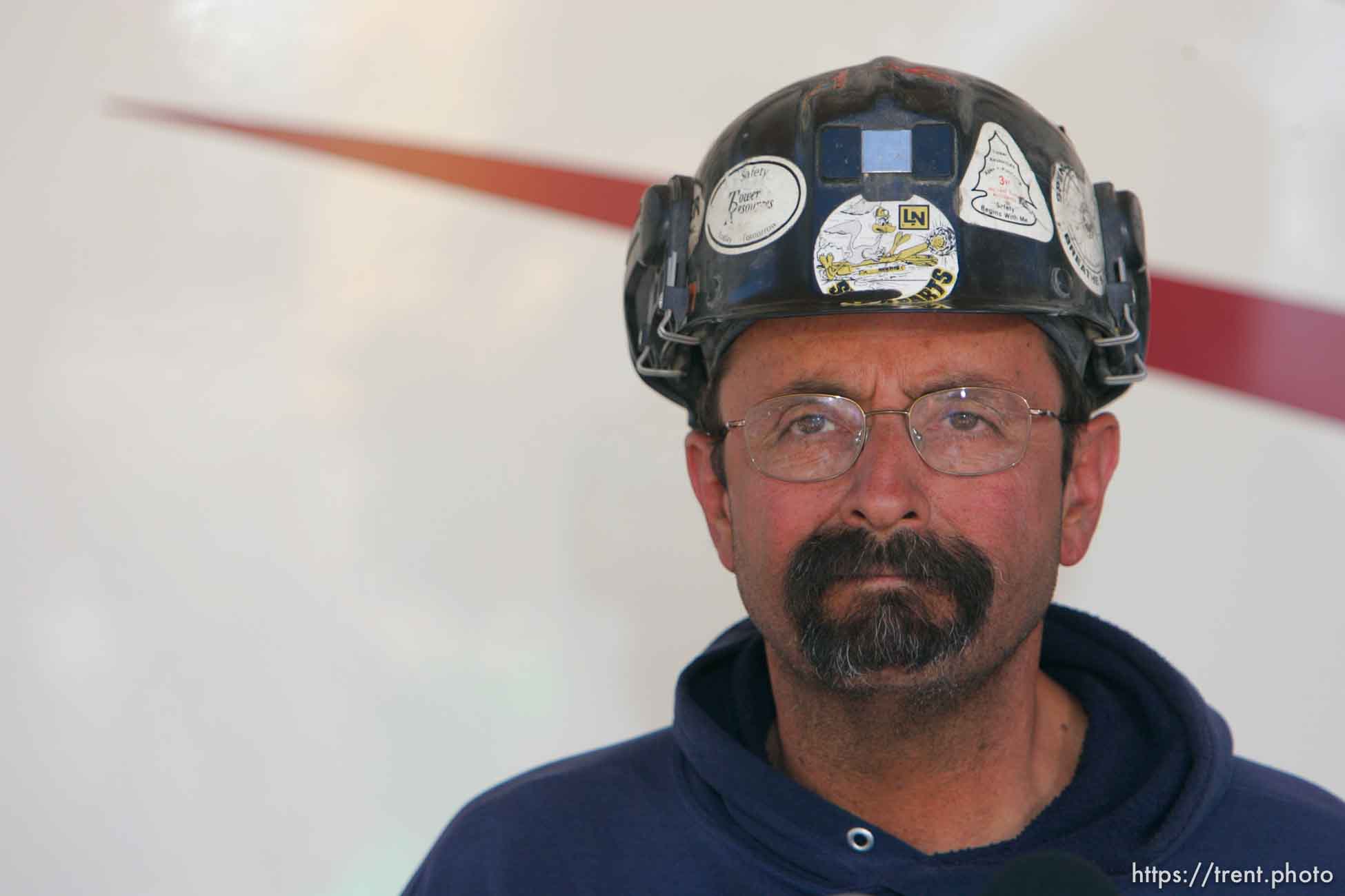 Huntington - Mike Glasson, a geologist with UtahAmerican Energy, speaks to reporters at the command post Saturday afternoon.