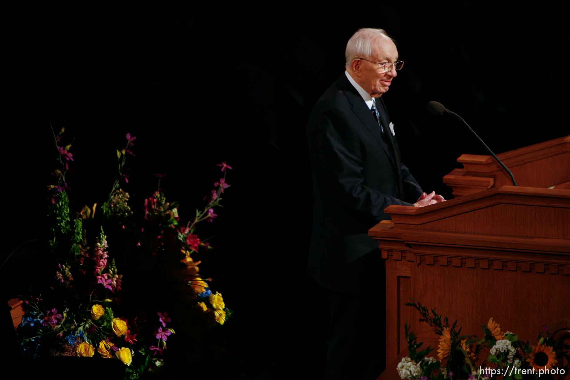 LDS President Gordon B. Hinckley . Salt Lake City - Funeral for President James E. Faust, a member of the First Presidency of the Church of Jesus Christ of Latter-day Saints.
; 8.14.2007