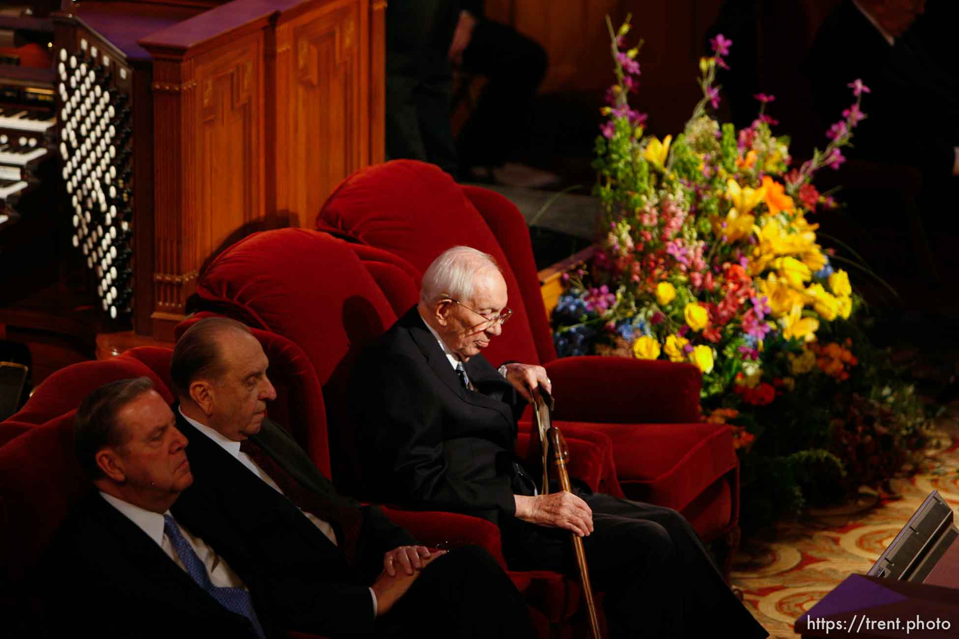 LDS President Gordon B. Hinckley . Salt Lake City - Funeral for President James E. Faust, a member of the First Presidency of the Church of Jesus Christ of Latter-day Saints.
; 8.14.2007