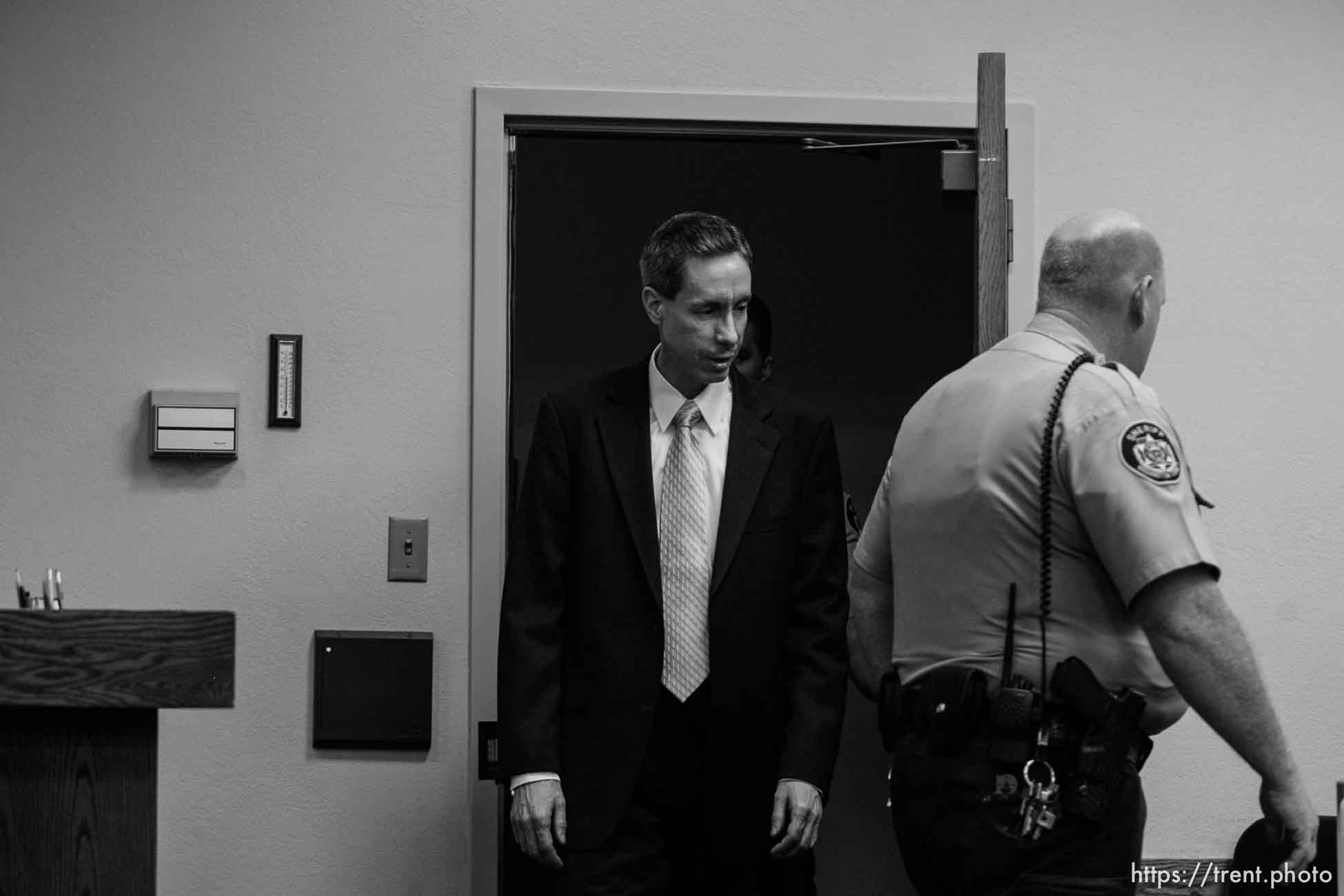 The Warren Jeffs' trial in St. George, Utah. Jeffs, head of the Fundamentalist Church of Jesus Christ of Latter Day Saints, is charged with two counts of rape as an accomplice for allegedly coercing the marriage and rape of a 14-year-old follower to her 19-year-old cousin in 2001.