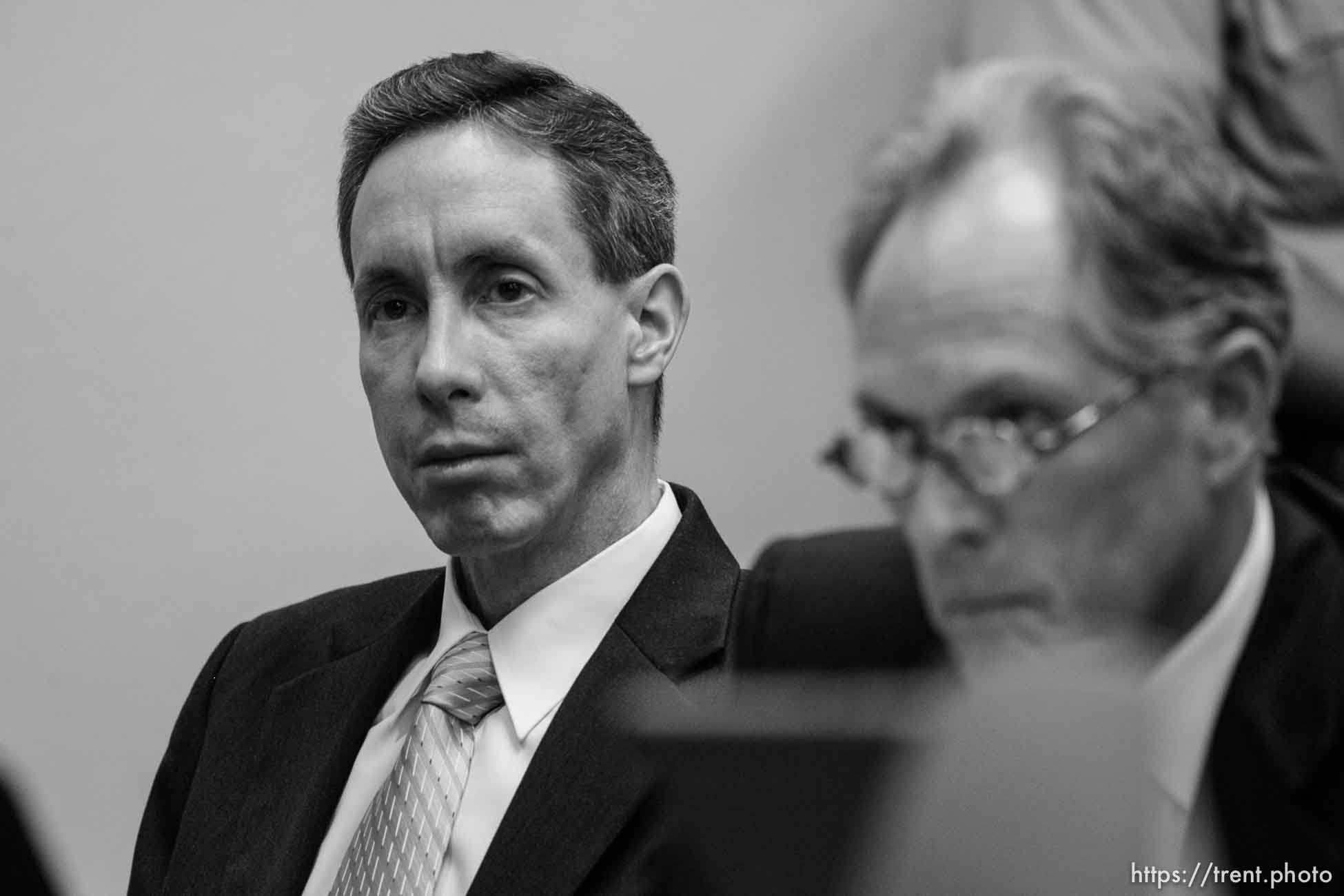 The Warren Jeffs' trial in St. George, Utah. Jeffs, head of the Fundamentalist Church of Jesus Christ of Latter Day Saints, is charged with two counts of rape as an accomplice for allegedly coercing the marriage and rape of a 14-year-old follower to her 19-year-old cousin in 2001.. defense attorney Richard Wright