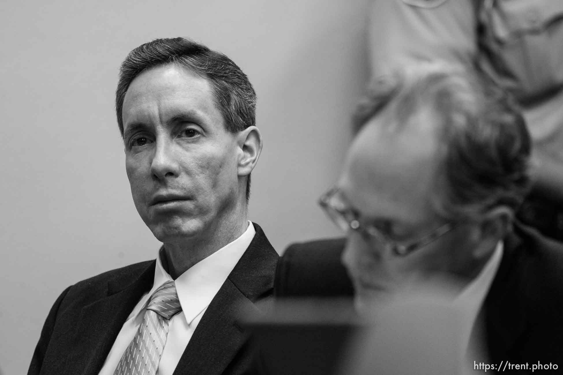 The Warren Jeffs' trial in St. George, Utah. Jeffs, head of the Fundamentalist Church of Jesus Christ of Latter Day Saints, is charged with two counts of rape as an accomplice for allegedly coercing the marriage and rape of a 14-year-old follower to her 19-year-old cousin in 2001.. defense attorney Richard Wright