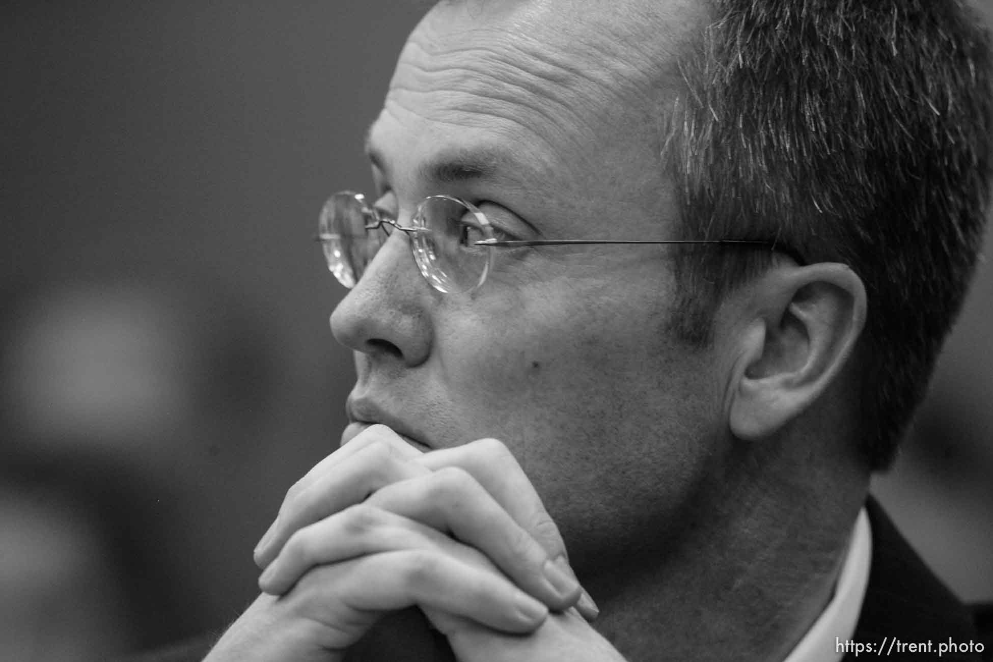 The Warren Jeffs' trial in St. George, Utah. Jeffs, head of the Fundamentalist Church of Jesus Christ of Latter Day Saints, is charged with two counts of rape as an accomplice for allegedly coercing the marriage and rape of a 14-year-old follower to her 19-year-old cousin in 2001. Washington County Attorney Brock Belnap