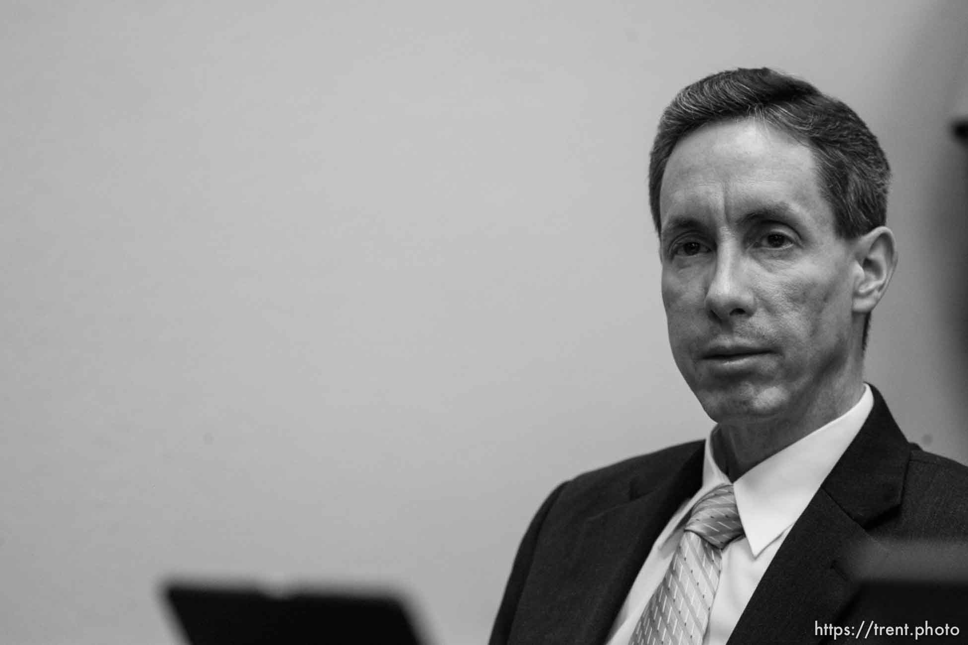 The Warren Jeffs' trial in St. George, Utah. Jeffs, head of the Fundamentalist Church of Jesus Christ of Latter Day Saints, is charged with two counts of rape as an accomplice for allegedly coercing the marriage and rape of a 14-year-old follower to her 19-year-old cousin in 2001.