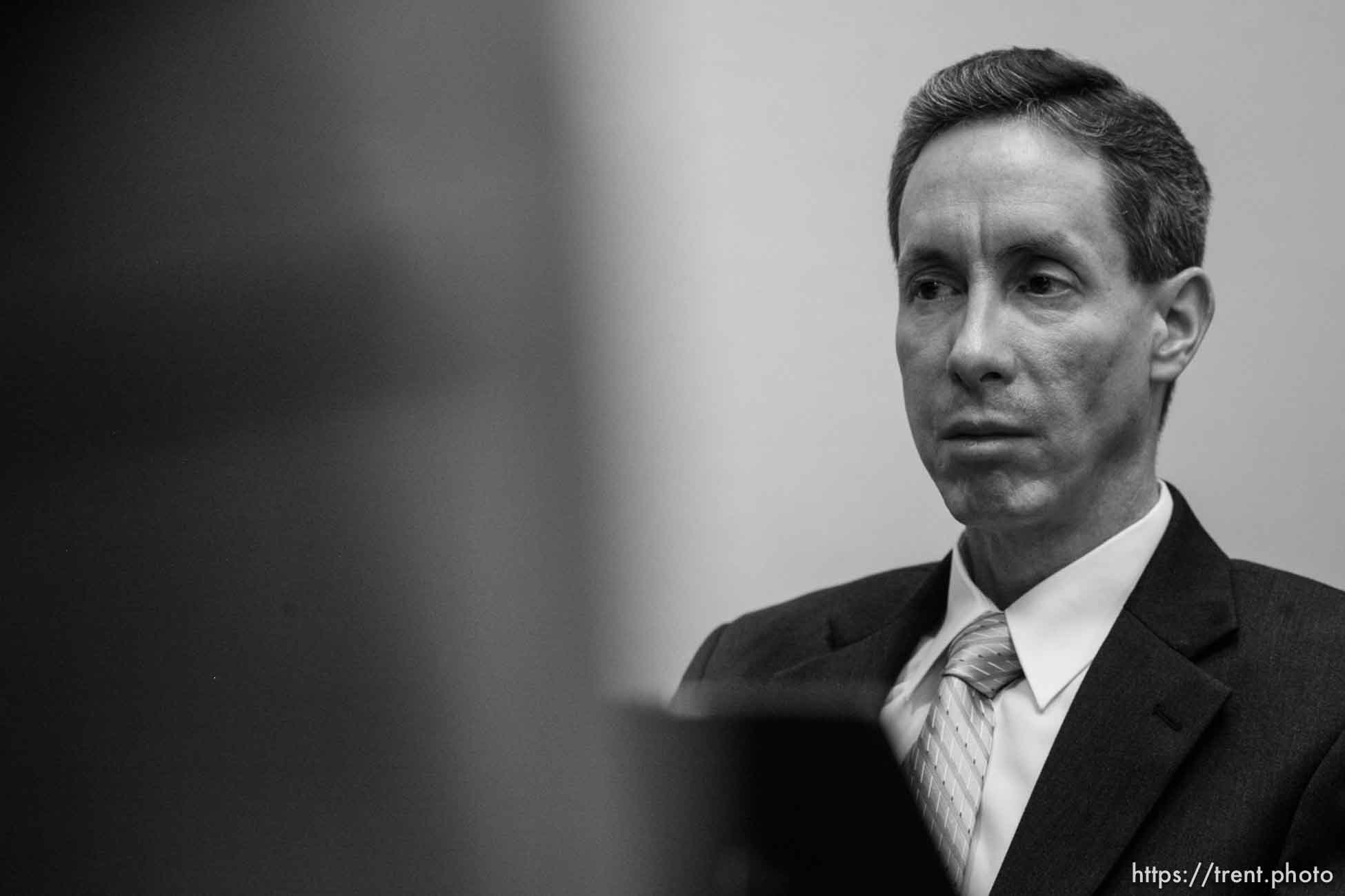 The Warren Jeffs' trial in St. George, Utah. Jeffs, head of the Fundamentalist Church of Jesus Christ of Latter Day Saints, is charged with two counts of rape as an accomplice for allegedly coercing the marriage and rape of a 14-year-old follower to her 19-year-old cousin in 2001.