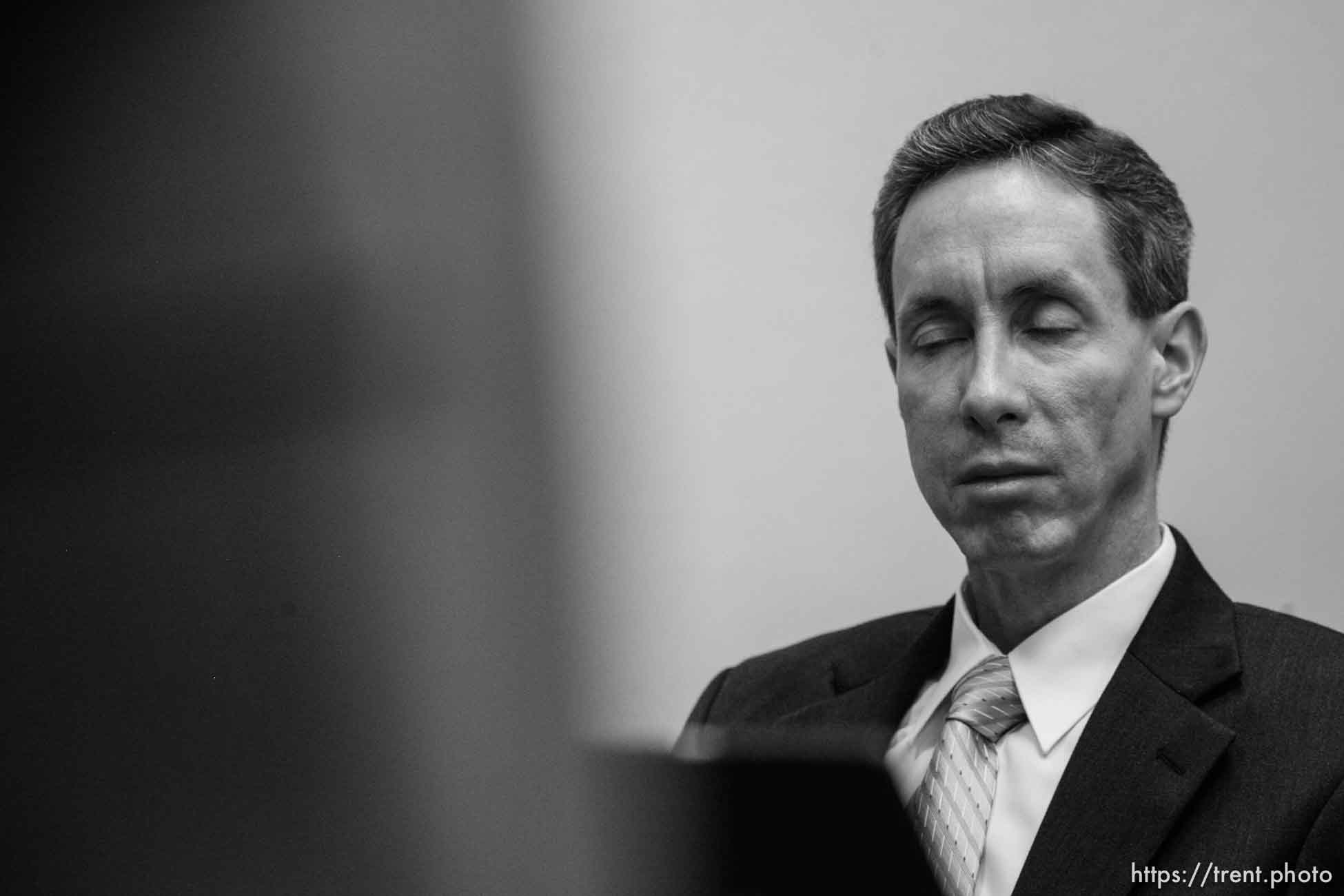 The Warren Jeffs' trial in St. George, Utah. Jeffs, head of the Fundamentalist Church of Jesus Christ of Latter Day Saints, is charged with two counts of rape as an accomplice for allegedly coercing the marriage and rape of a 14-year-old follower to her 19-year-old cousin in 2001.