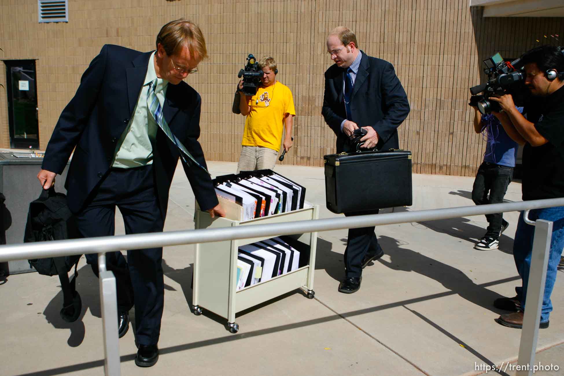 The Warren Jeffs' trial in St. George, Utah. Jeffs, head of the Fundamentalist Church of Jesus Christ of Latter Day Saints, is charged with two counts of rape as an accomplice for allegedly coercing the marriage and rape of a 14-year-old follower to her 19-year-old cousin in 2001. prosecuting attorney ryan shaum.