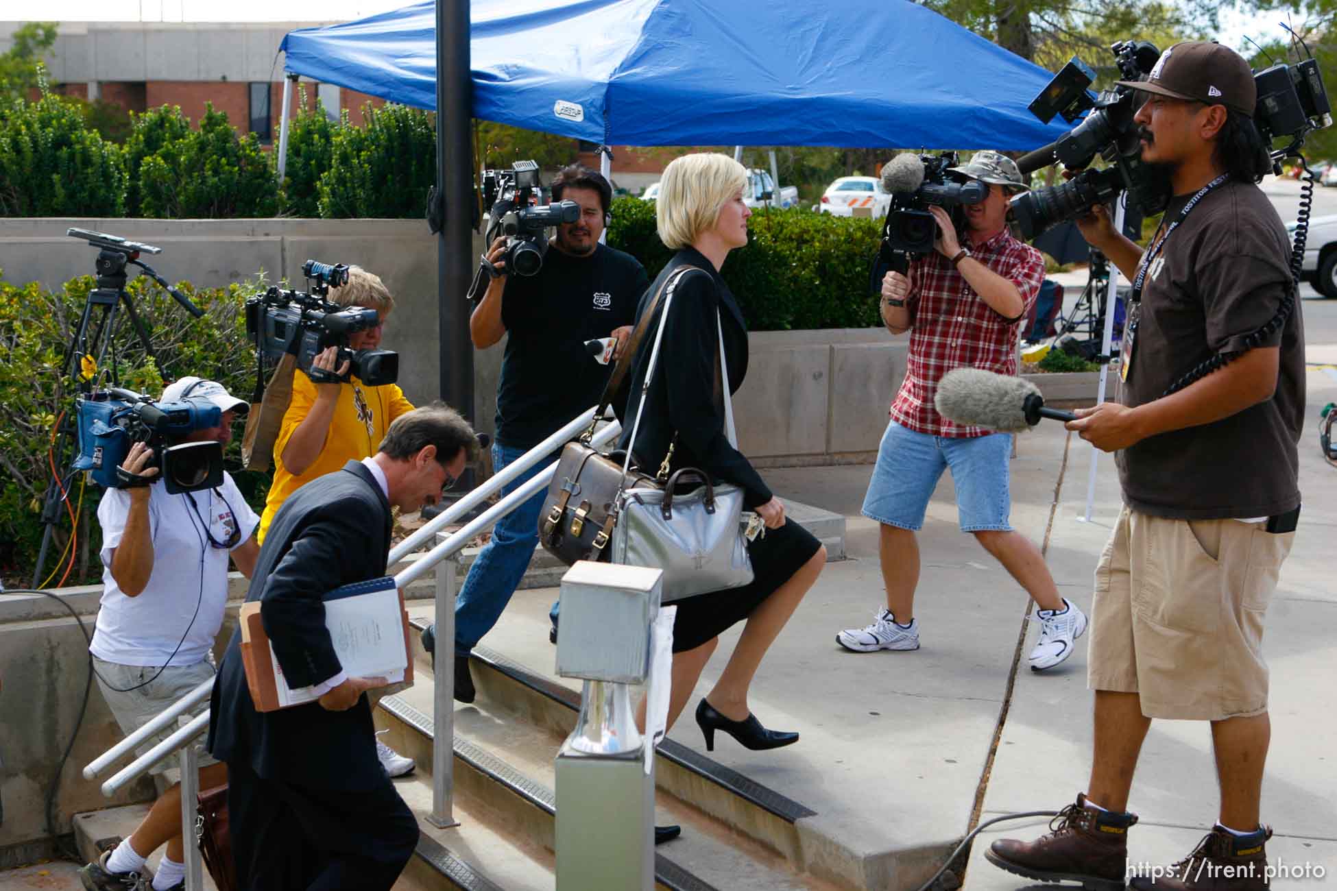 The Warren Jeffs' trial in St. George, Utah. Jeffs, head of the Fundamentalist Church of Jesus Christ of Latter Day Saints, is charged with two counts of rape as an accomplice for allegedly coercing the marriage and rape of a 14-year-old follower to her 19-year-old cousin in 2001.. defense attorney Tara Isaacson