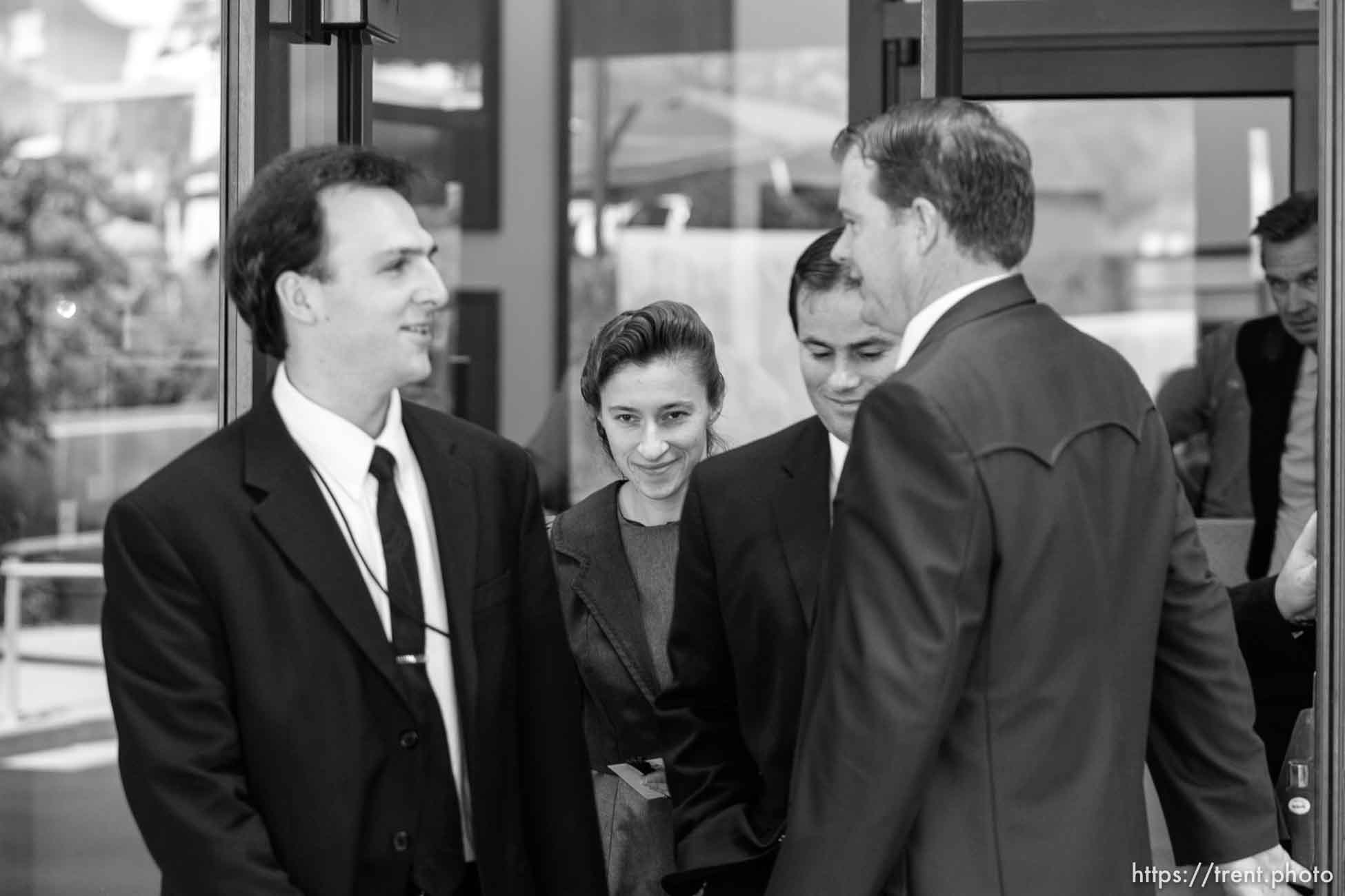 The Warren Jeffs' trial in St. George, Utah. Jeffs, head of the Fundamentalist Church of Jesus Christ of Latter Day Saints, is charged with two counts of rape as an accomplice for allegedly coercing the marriage and rape of a 14-year-old follower to her 19-year-old cousin in 2001.. apparent followers of warren jeffs' flds church