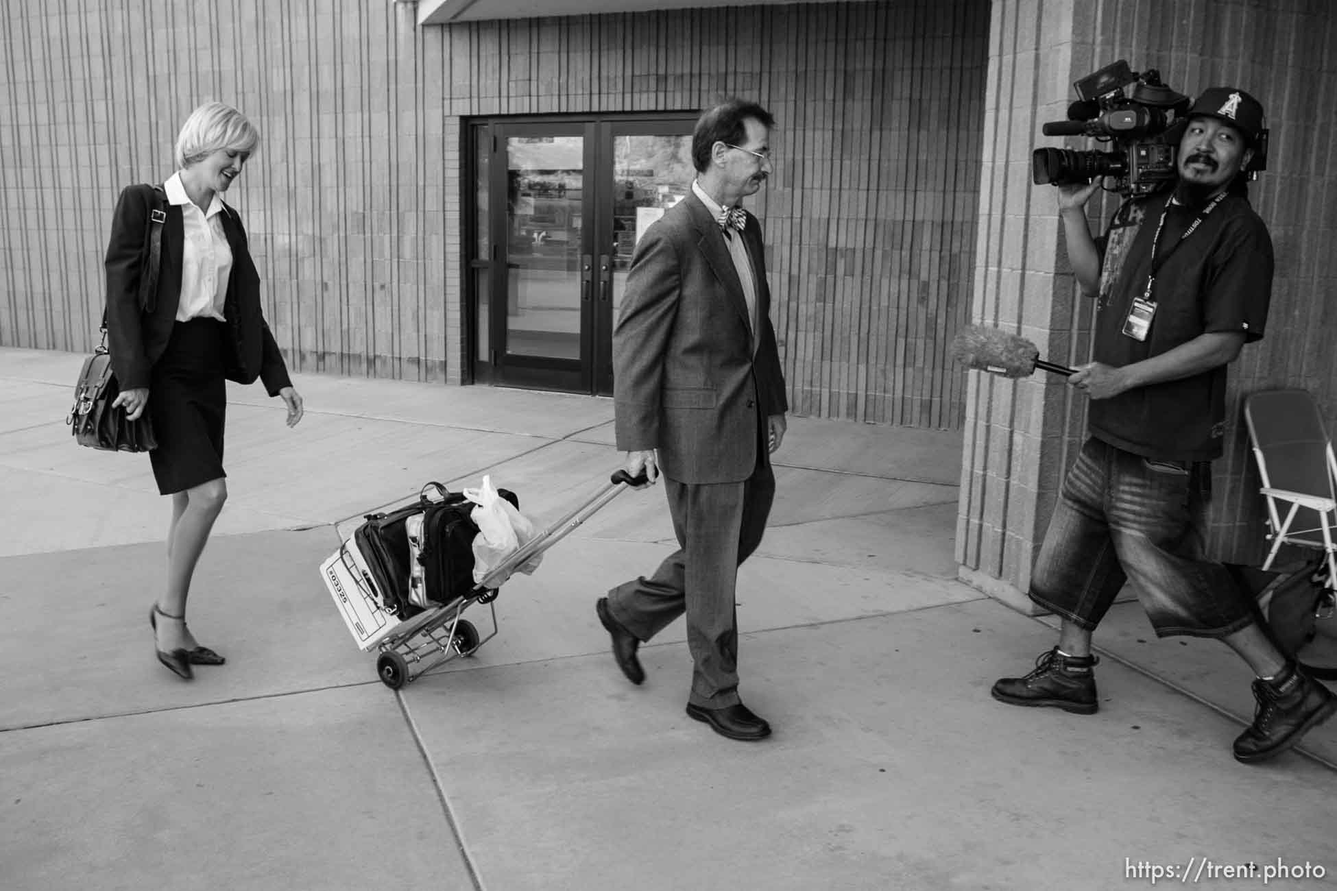 The Warren Jeffs' trial in St. George, Utah. Jeffs, head of the Fundamentalist Church of Jesus Christ of Latter Day Saints, is charged with two counts of rape as an accomplice for allegedly coercing the marriage and rape of a 14-year-old follower to her 19-year-old cousin in 2001.. defense attorney Walter Bugden. defense attorney Tara Isaacson