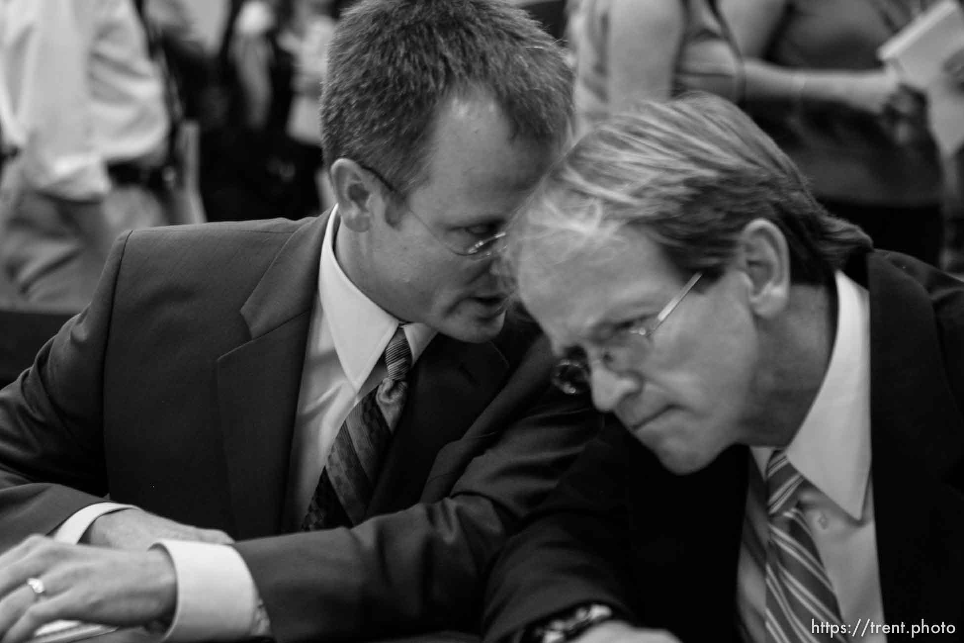 The Warren Jeffs' trial in St. George, Utah. Jeffs, head of the Fundamentalist Church of Jesus Christ of Latter Day Saints, is charged with two counts of rape as an accomplice for allegedly coercing the marriage and rape of a 14-year-old follower to her 19-year-old cousin in 2001. Washington County Attorney Brock Belnap. prosecuting attorney Ryan Shaum