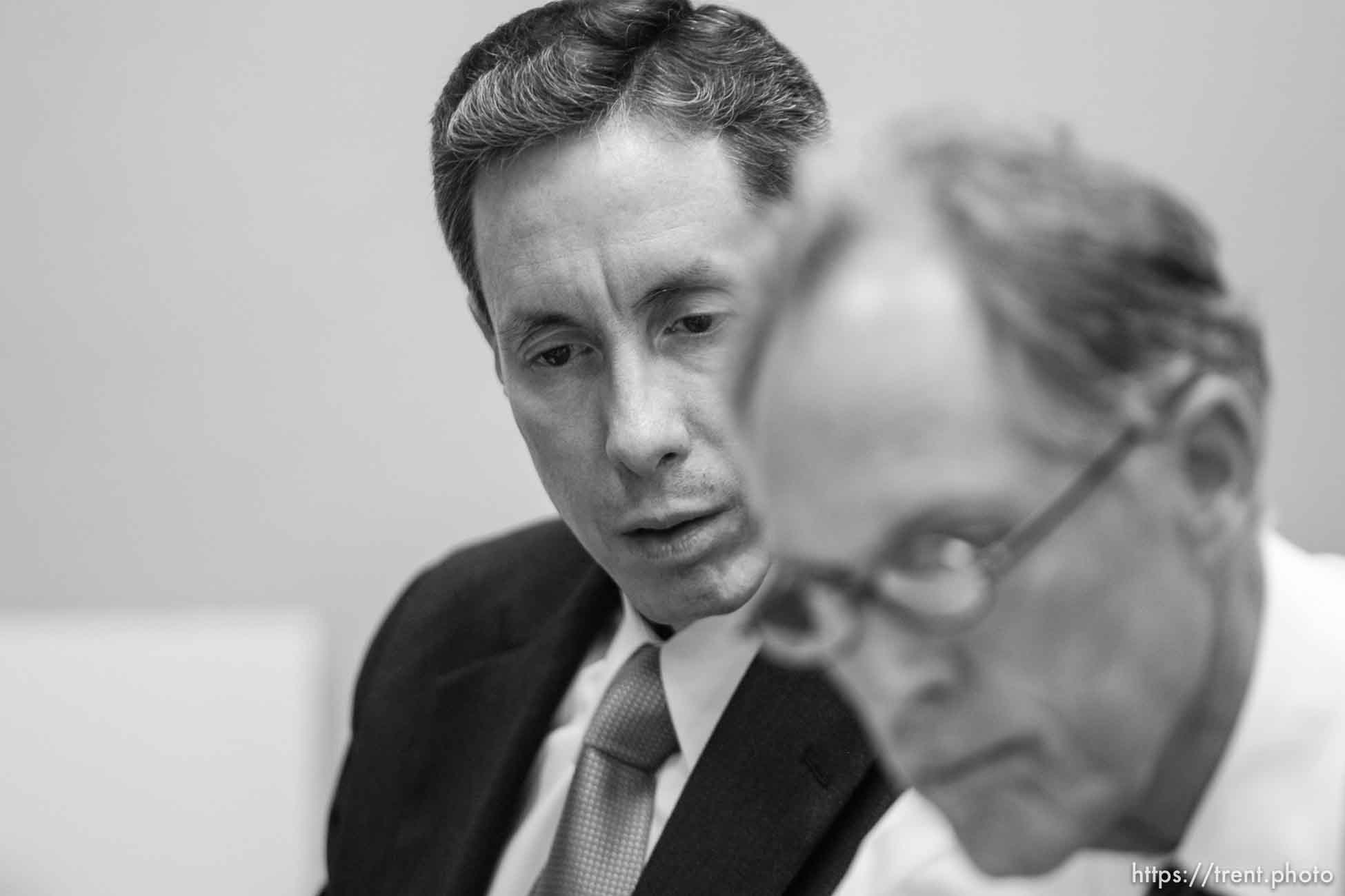 The Warren Jeffs' trial in St. George, Utah. Jeffs, head of the Fundamentalist Church of Jesus Christ of Latter Day Saints, is charged with two counts of rape as an accomplice for allegedly coercing the marriage and rape of a 14-year-old follower to her 19-year-old cousin in 2001.. defense attorney Richard Wright