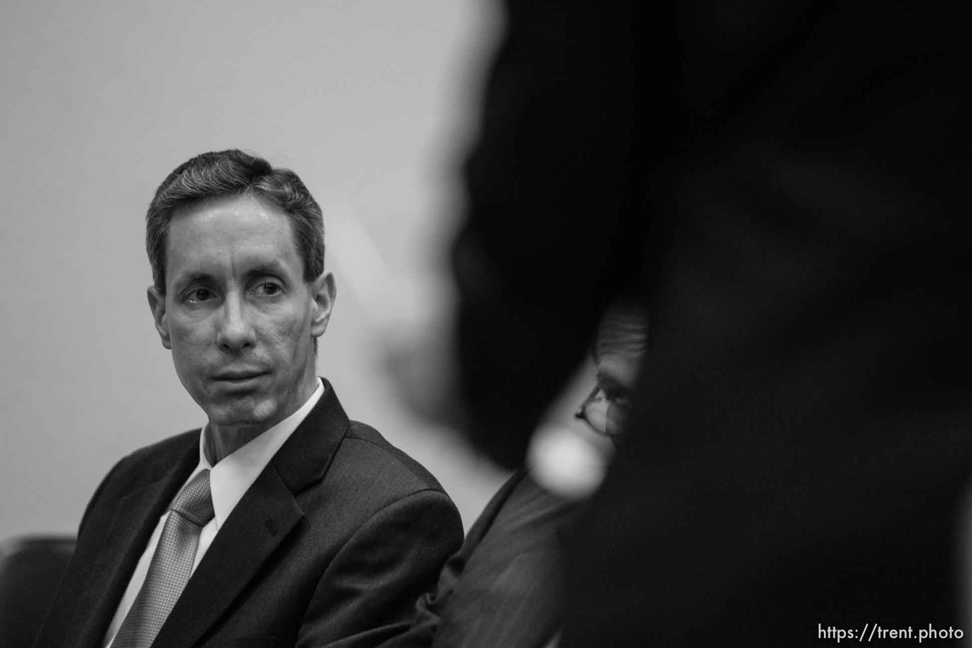 The Warren Jeffs' trial in St. George, Utah. Jeffs, head of the Fundamentalist Church of Jesus Christ of Latter Day Saints, is charged with two counts of rape as an accomplice for allegedly coercing the marriage and rape of a 14-year-old follower to her 19-year-old cousin in 2001.