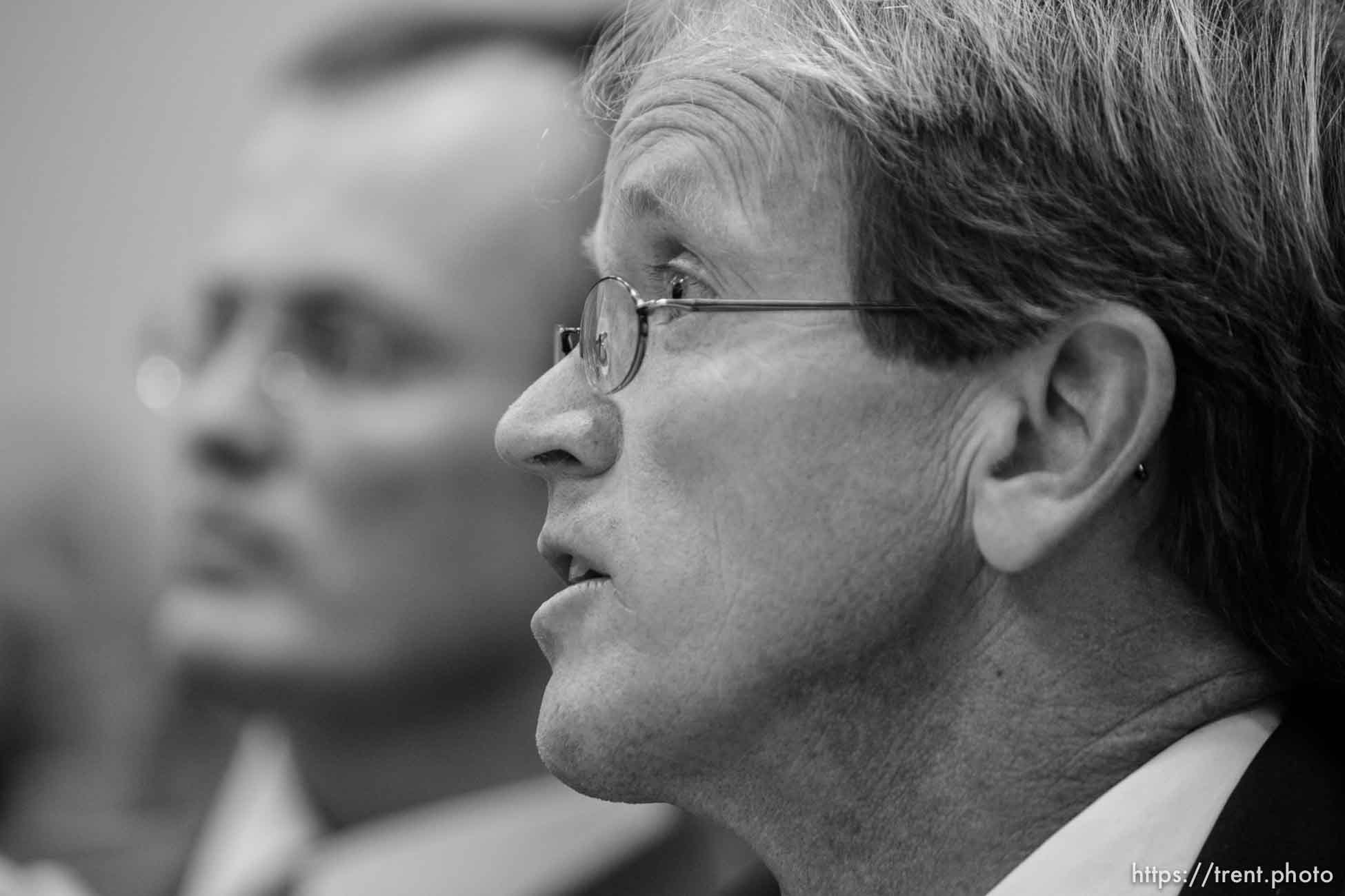 The Warren Jeffs' trial in St. George, Utah. Jeffs, head of the Fundamentalist Church of Jesus Christ of Latter Day Saints, is charged with two counts of rape as an accomplice for allegedly coercing the marriage and rape of a 14-year-old follower to her 19-year-old cousin in 2001. Washington County Attorney Brock Belnap. prosecuting attorney Ryan Shaum