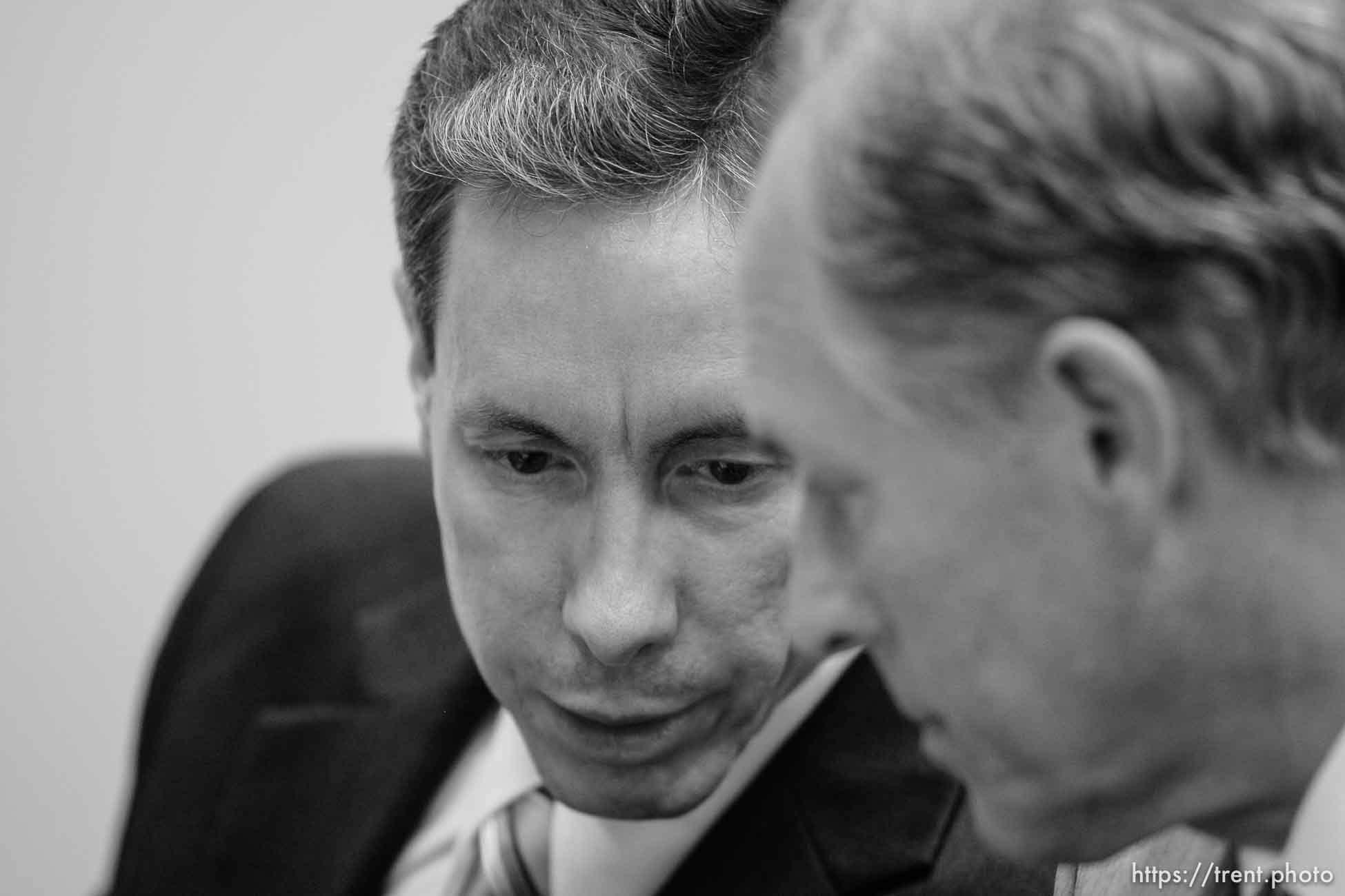 The Warren Jeffs' trial in St. George, Utah. Jeffs, head of the Fundamentalist Church of Jesus Christ of Latter Day Saints, is charged with two counts of rape as an accomplice for allegedly coercing the marriage and rape of a 14-year-old follower to her 19-year-old cousin in 2001.. defense attorney Richard Wright