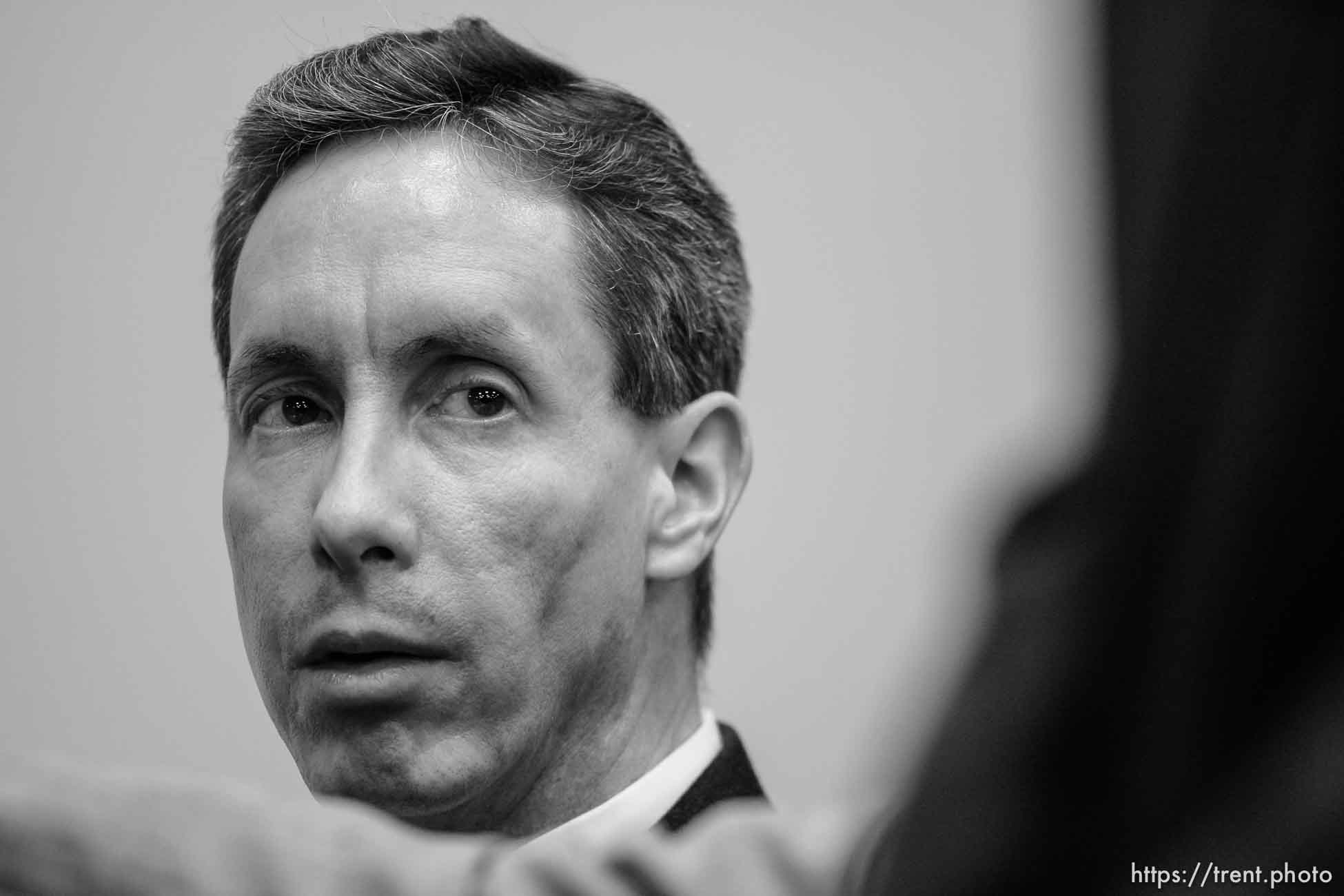 The Warren Jeffs' trial in St. George, Utah. Jeffs, head of the Fundamentalist Church of Jesus Christ of Latter Day Saints, is charged with two counts of rape as an accomplice for allegedly coercing the marriage and rape of a 14-year-old follower to her 19-year-old cousin in 2001.