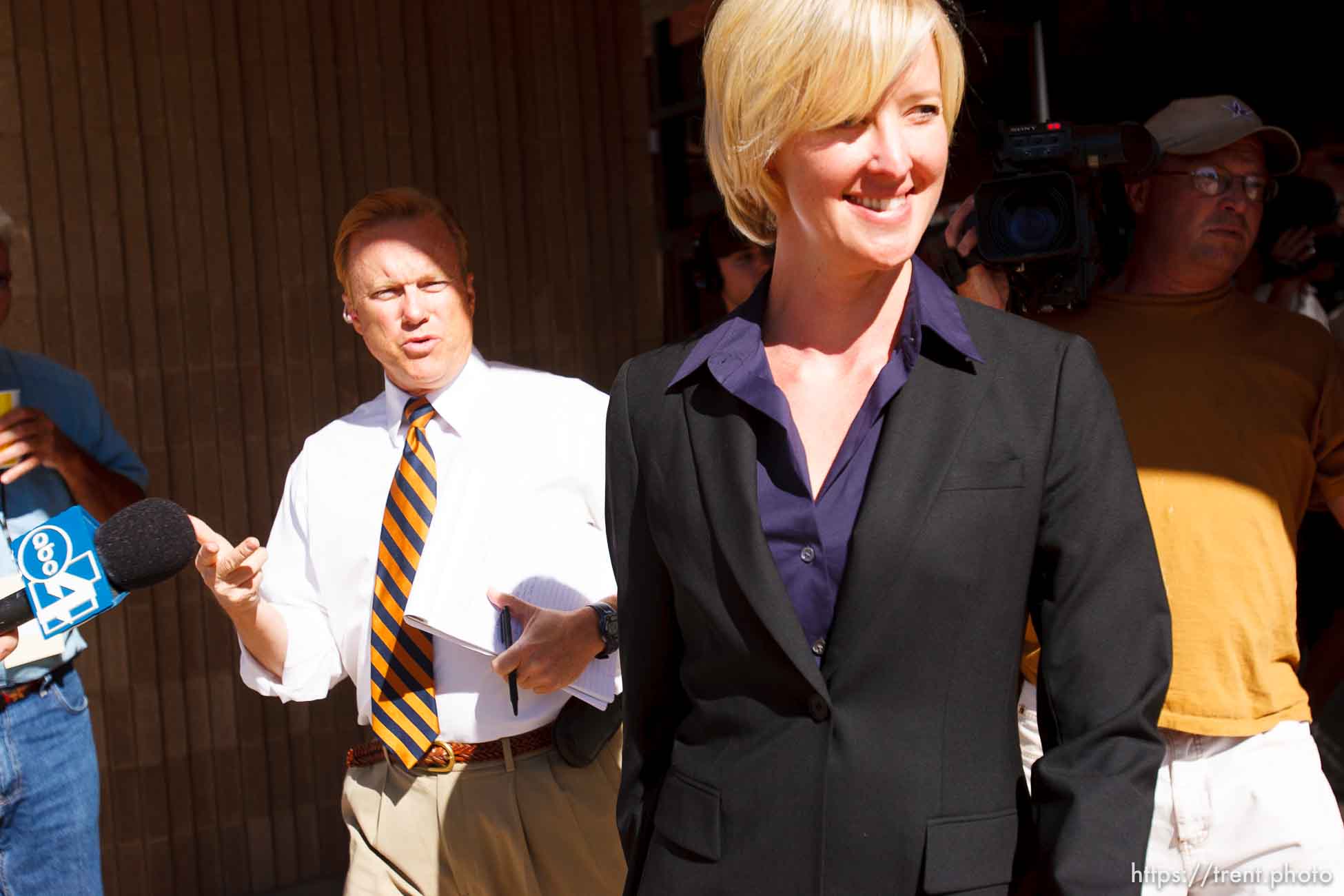 defense attorney Tara Isaacson, Brent Hunsaker. St. George - Warren Jeffs trial. The polygamous sect leader was charged with two counts of rape as an accomplice stemming from a marriage he officiated involving a 14-year-old girl and her 19-year-old cousin.