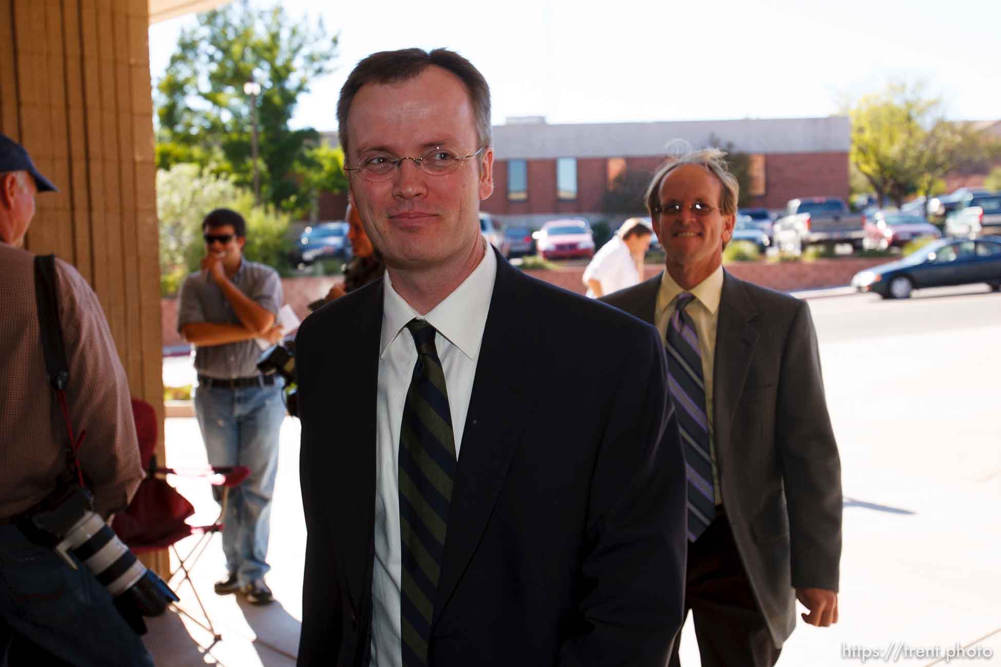 Brock Belnap, Ryan Shaum. Ben Winslow. St. George - Warren Jeffs trial. The polygamous sect leader was charged with two counts of rape as an accomplice stemming from a marriage he officiated involving a 14-year-old girl and her 19-year-old cousin.