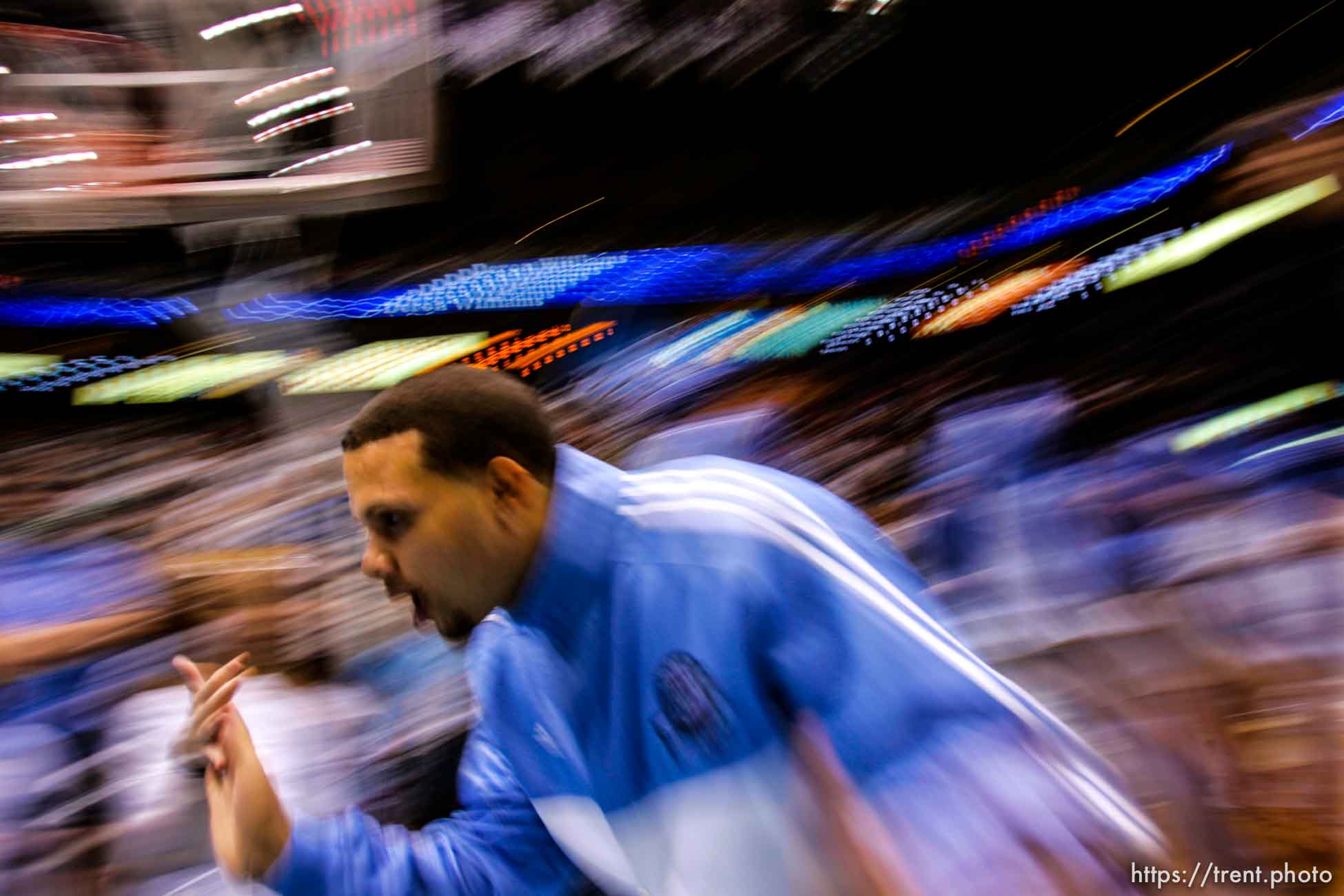 Utah Jazz guard Deron Williams (8) pre-game introductions. Salt Lake City - Utah Jazz vs. Golden State Warriors, NBA basketball Saturday night at EnergySolutions Arena. 
; 11.03.2007