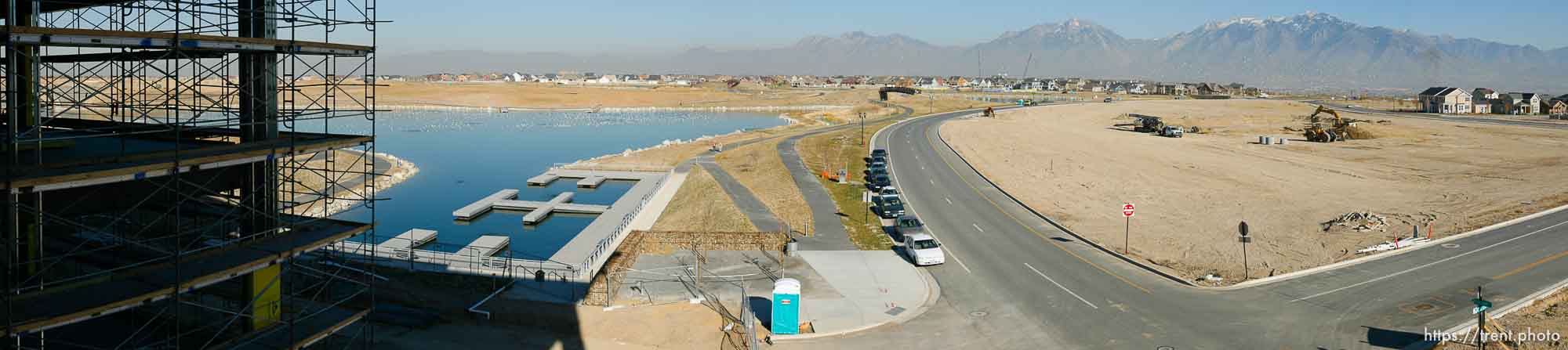 Daybreak, homes and Oquirrh Lake.