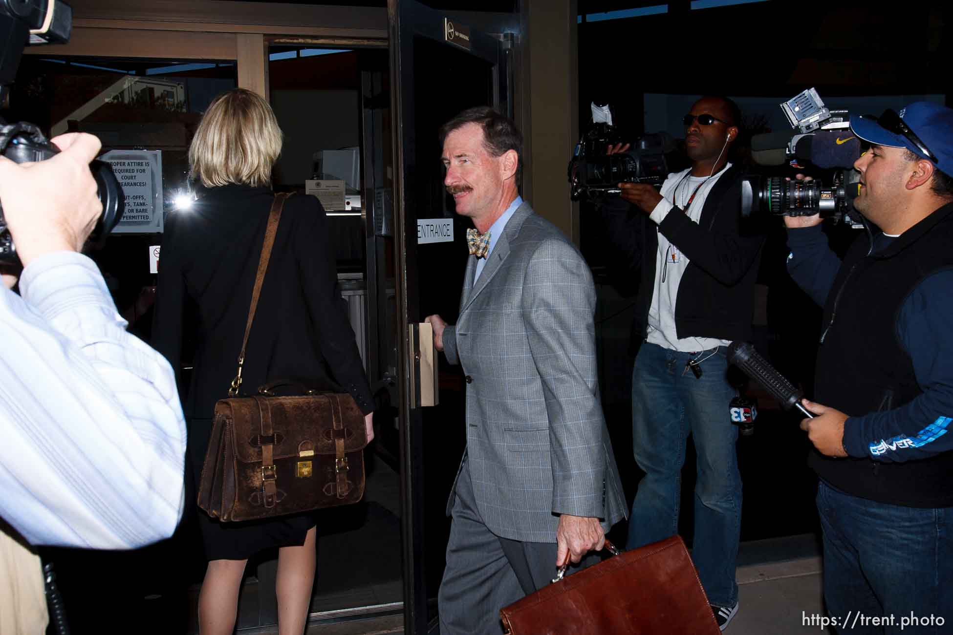 Warren Jeffs attorneys Walter Bugden and Tara Isaacson. St. George - Polygamous sect leader Warren Jeffs was sentenced Tuesday, November 20, 2007 after being found guilty on two counts of rape as an accomplice, in St. George, Utah. Jeffs, head of the Fundamentalist Church of Jesus Christ of Latter Day Saints, was found guilty of two counts of rape as an accomplice for allegedly coercing the marriage and rape of a 14-year-old follower to her 19-year-old cousin in 2001.
; 11.20.2007