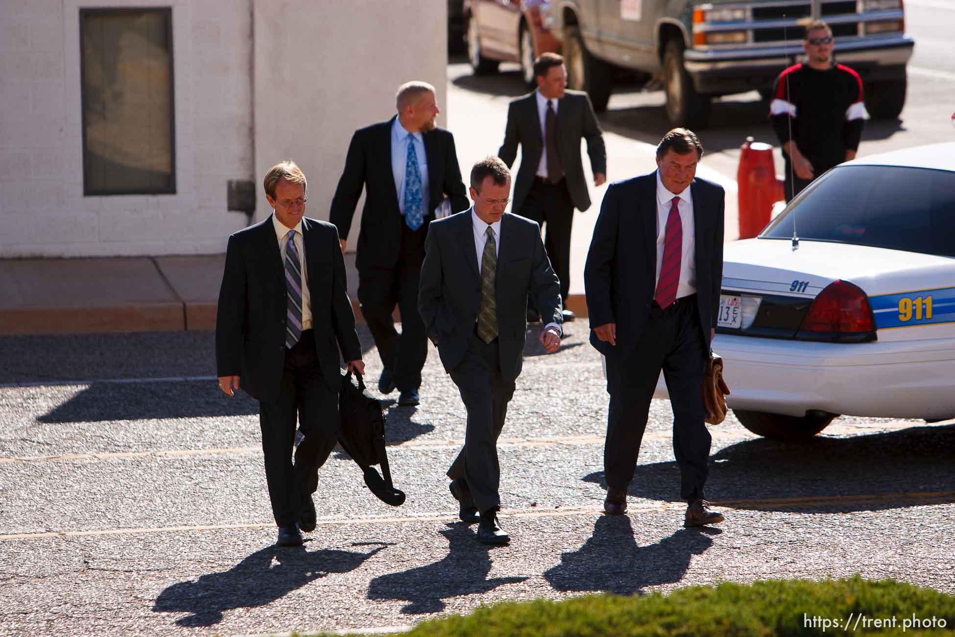 Washington County Attorney Brock Belnap with Craig Barlow, Ryan Shaum. St. George - Polygamous sect leader Warren Jeffs was sentenced Tuesday, November 20, 2007 after being found guilty on two counts of rape as an accomplice, in St. George, Utah. Jeffs, head of the Fundamentalist Church of Jesus Christ of Latter Day Saints, was found guilty of two counts of rape as an accomplice for allegedly coercing the marriage and rape of a 14-year-old follower to her 19-year-old cousin in 2001.
; 11.20.2007