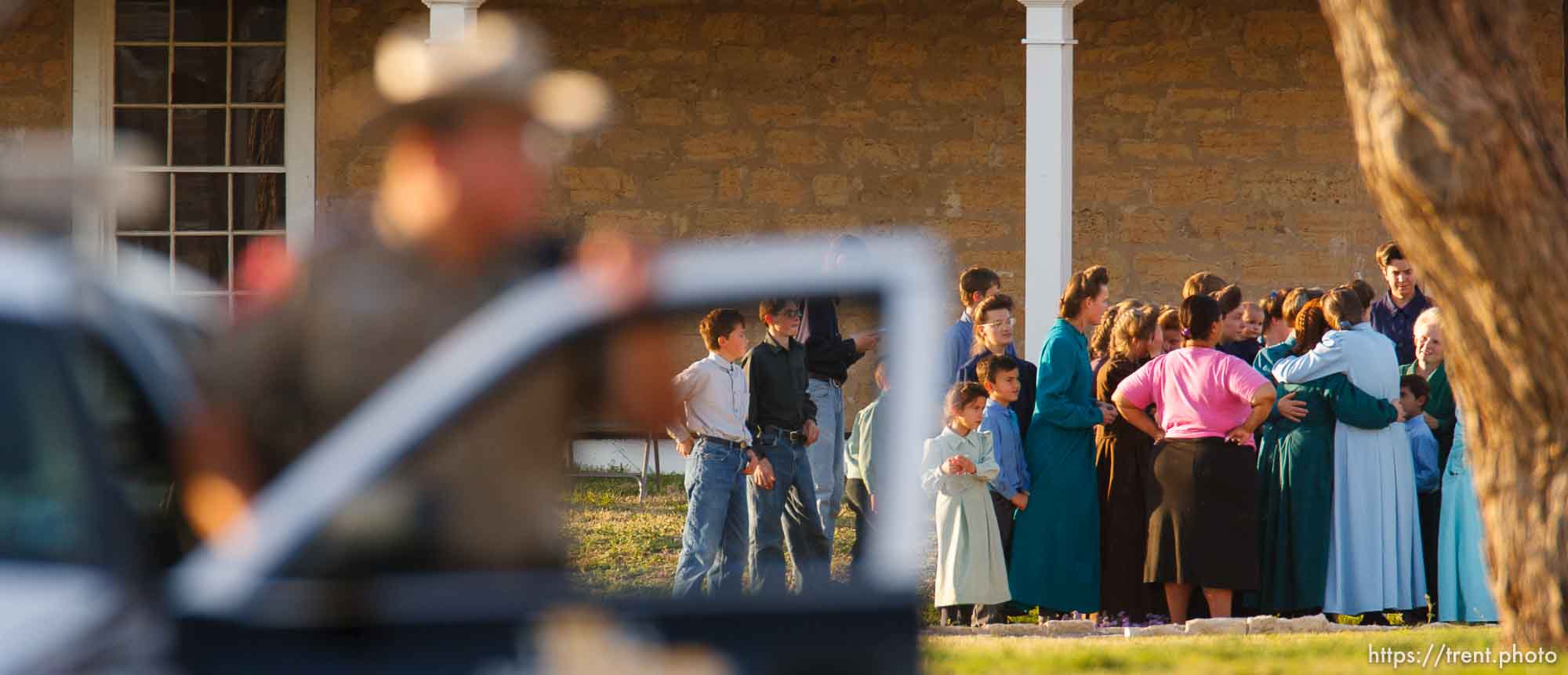 San Angelo - FLDS members taken from the YFZ Ranch arrive at Fort Concho in San Angelo, which will be used as a temporary shelter.