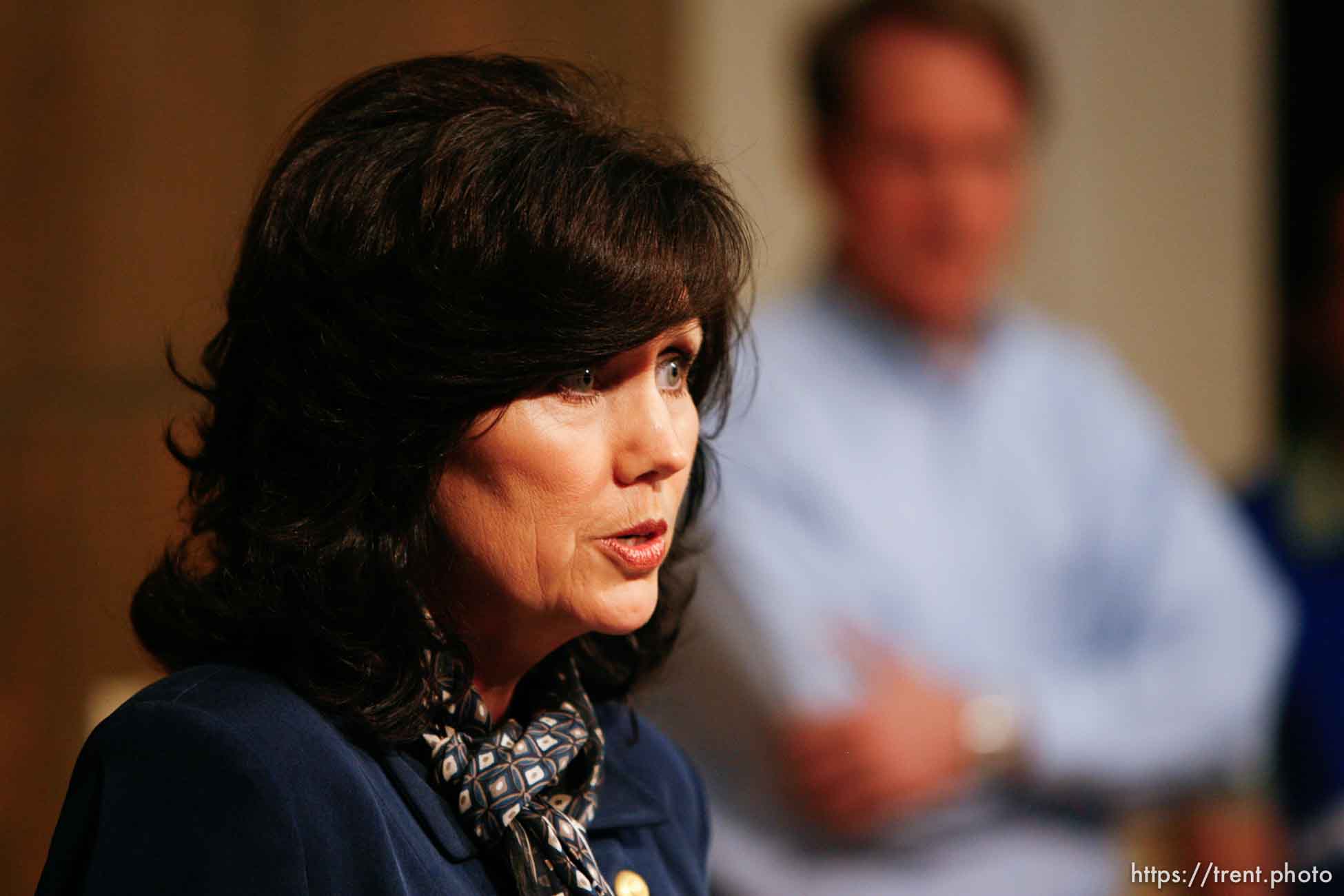 San Angelo - Marleigh Meisner, spokesperson for Texas Department of Family and Protective Services, speaks at a press conference near Fort Concho Tuesday, April 15, 2008. . Tuesday April 15, 2008.