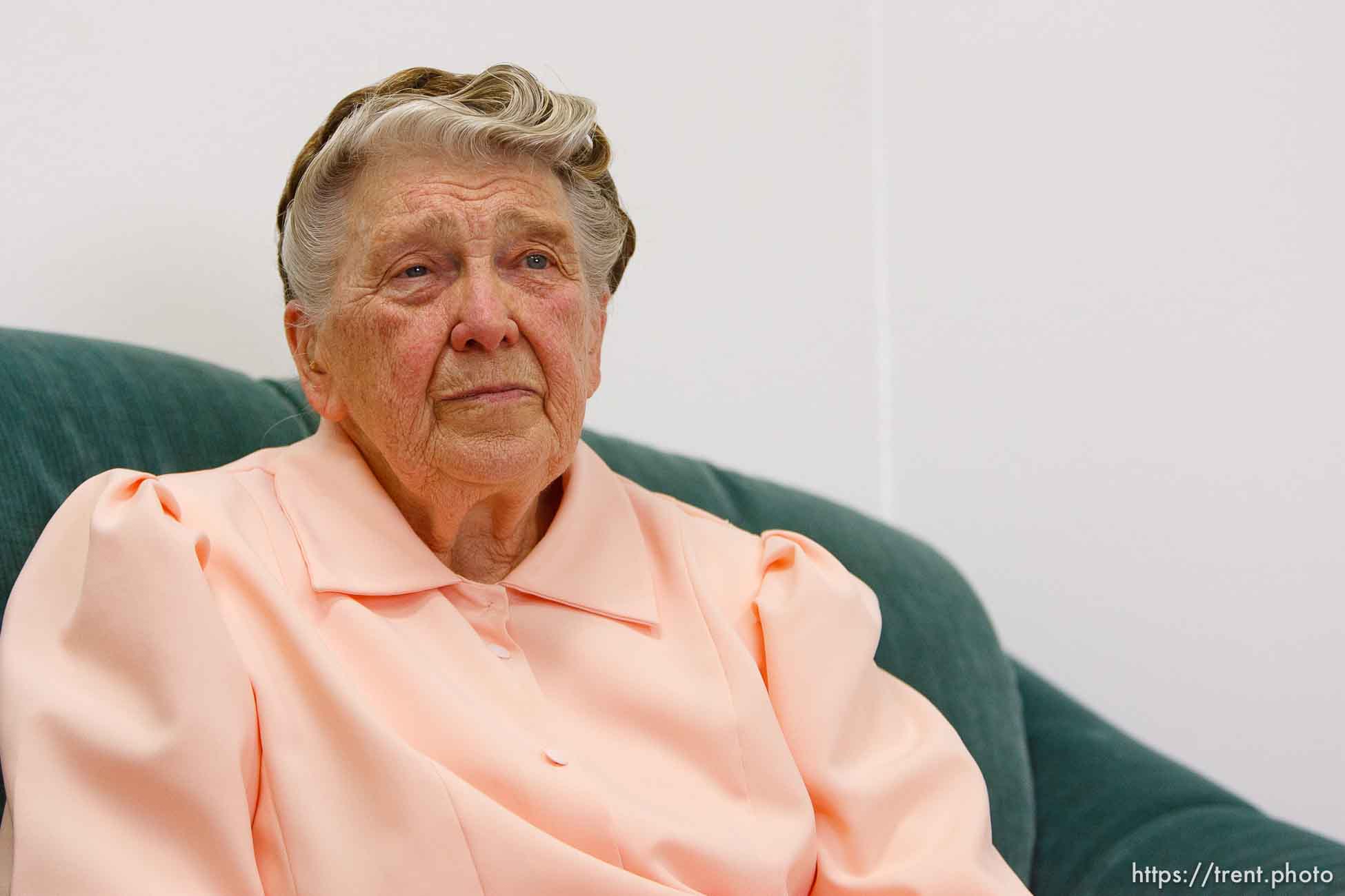 Gwendolyn, an FLDS woman on the YFZ Ranch Wednesday, April 16, 2008, tells her story of surviving the 1953 Short Creek raid as well as the current raid in Texas.. Wednesday April 16, 2008.