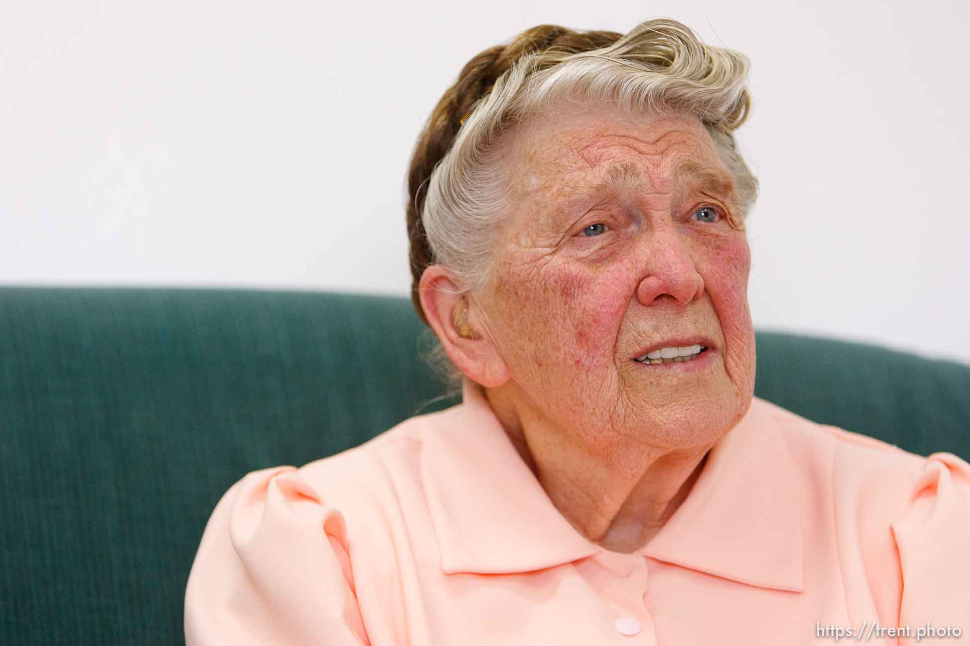 Gwendolyn, an FLDS woman on the YFZ Ranch Wednesday, April 16, 2008, tells her story of surviving the 1953 Short Creek raid as well as the current raid in Texas.. Wednesday April 16, 2008.