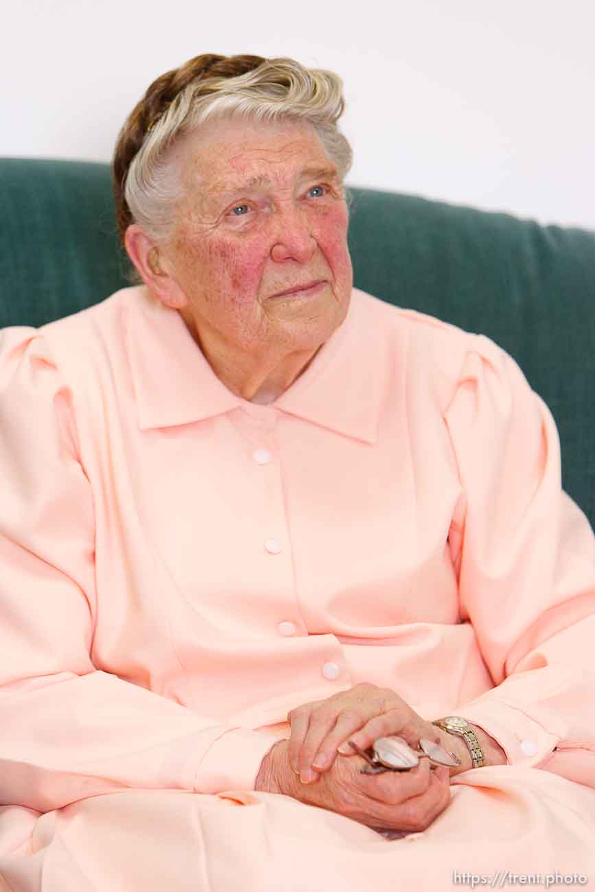 Gwendolyn, an FLDS woman on the YFZ Ranch Wednesday, April 16, 2008, tells her story of surviving the 1953 Short Creek raid as well as the current raid in Texas.. Wednesday April 16, 2008.