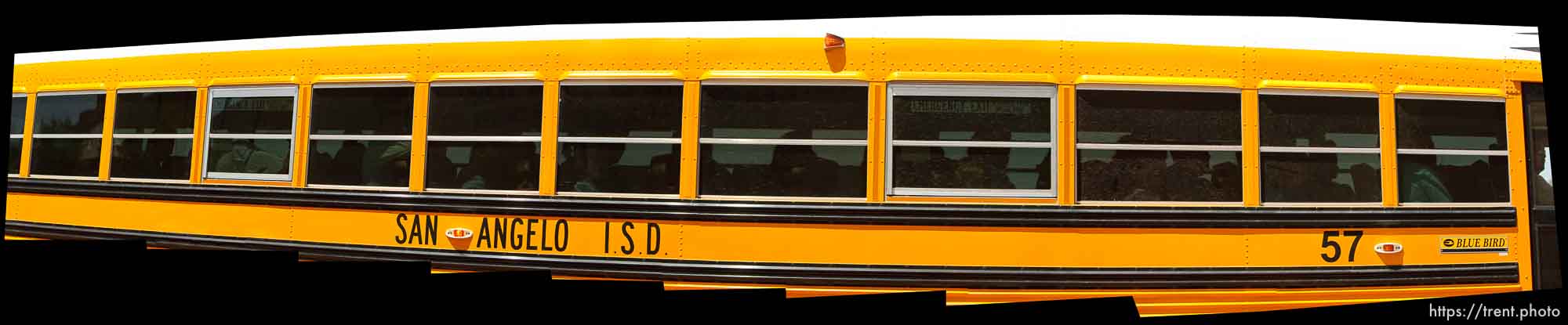 San Angelo - FLDS women and children from the YFZ Ranch are escorted by Texas Child Protective Services on buses to Fort Concho, Sunday, April 6, 2008.