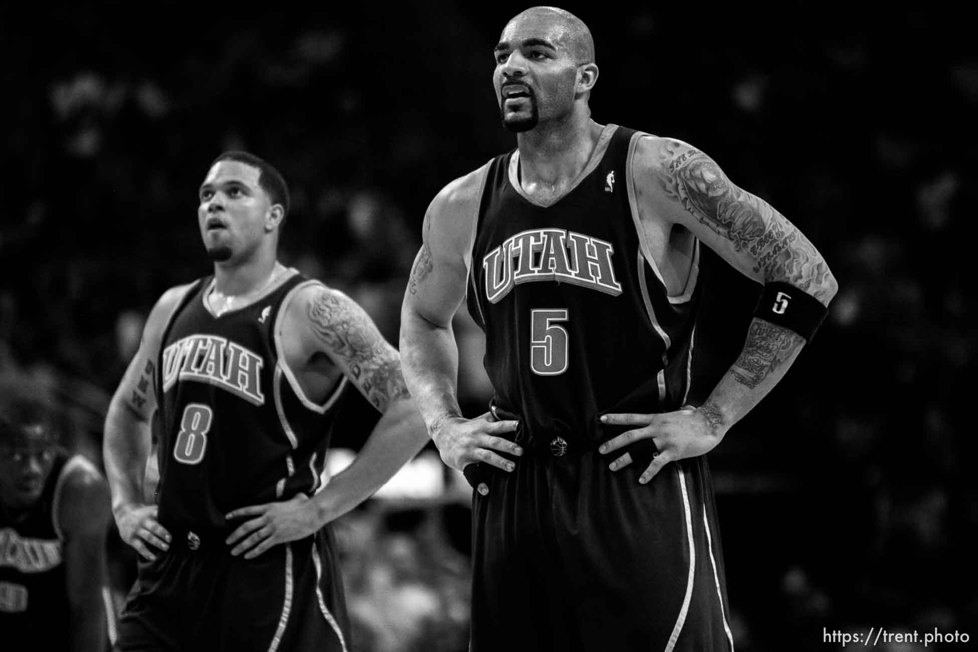 Utah Jazz guard Deron Williams (8) Utah Jazz forward Carlos Boozer (5)