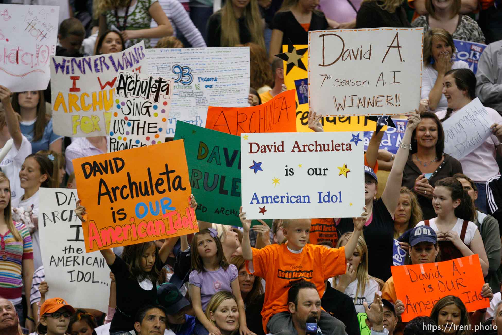 Salt Lake City - David Cook was announced the winner of the seventh season of American Idol is announced live in front of a frenzied crowd of David Archuletta fans Wednesday, May 21, 2008 at EnergySolutions Arena.
; 5.21.2008