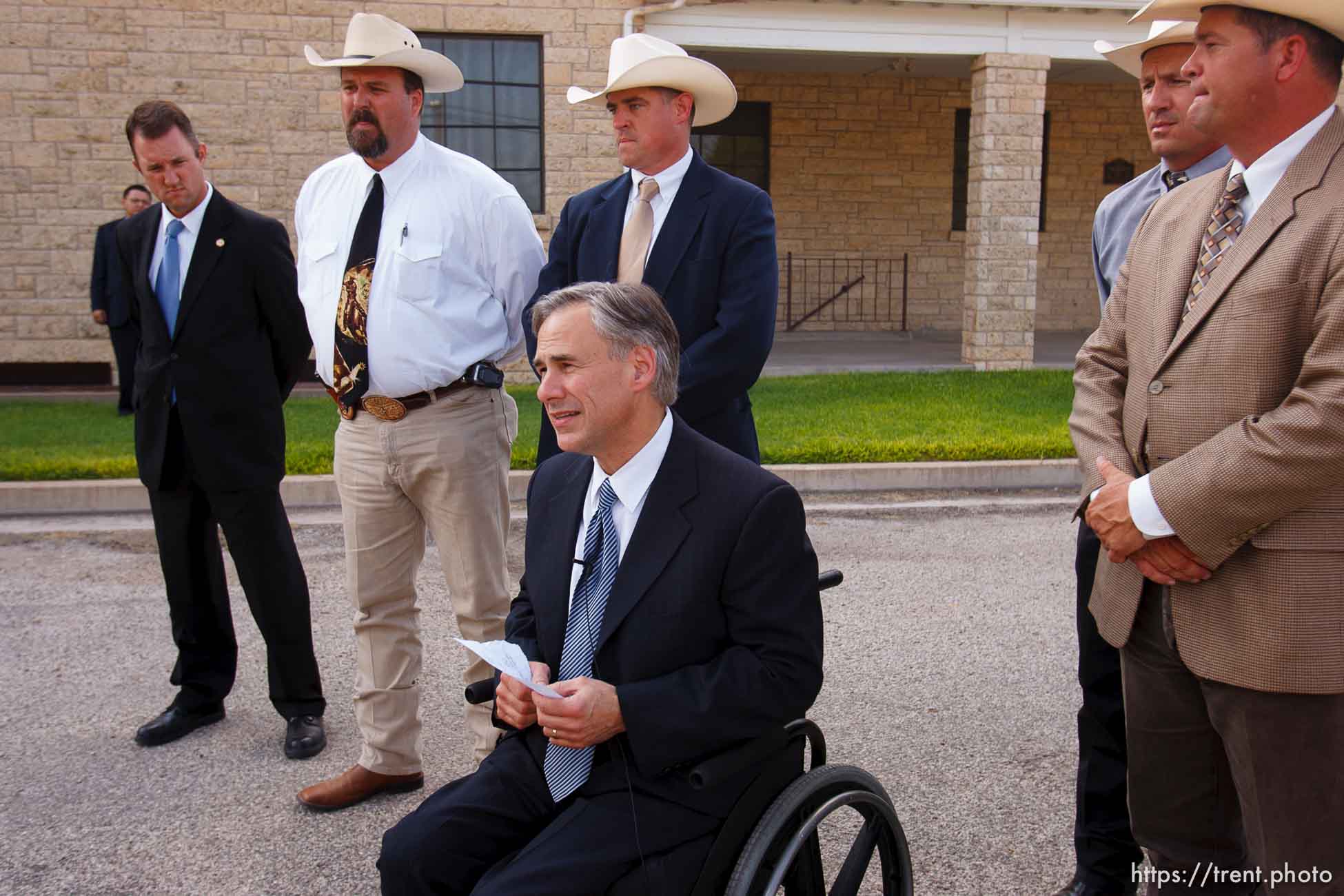 Eldorado - Texas Attorney General Greg Abbott announces the inditement of six individuals associated with the YFZ ranch. A grand jury reconvened at the Schleicher County Courthouse  Tuesday, July 22 2008 to consider charges stemming from the raid on the YFZ ranch. Tuesday, July 22, 2008.