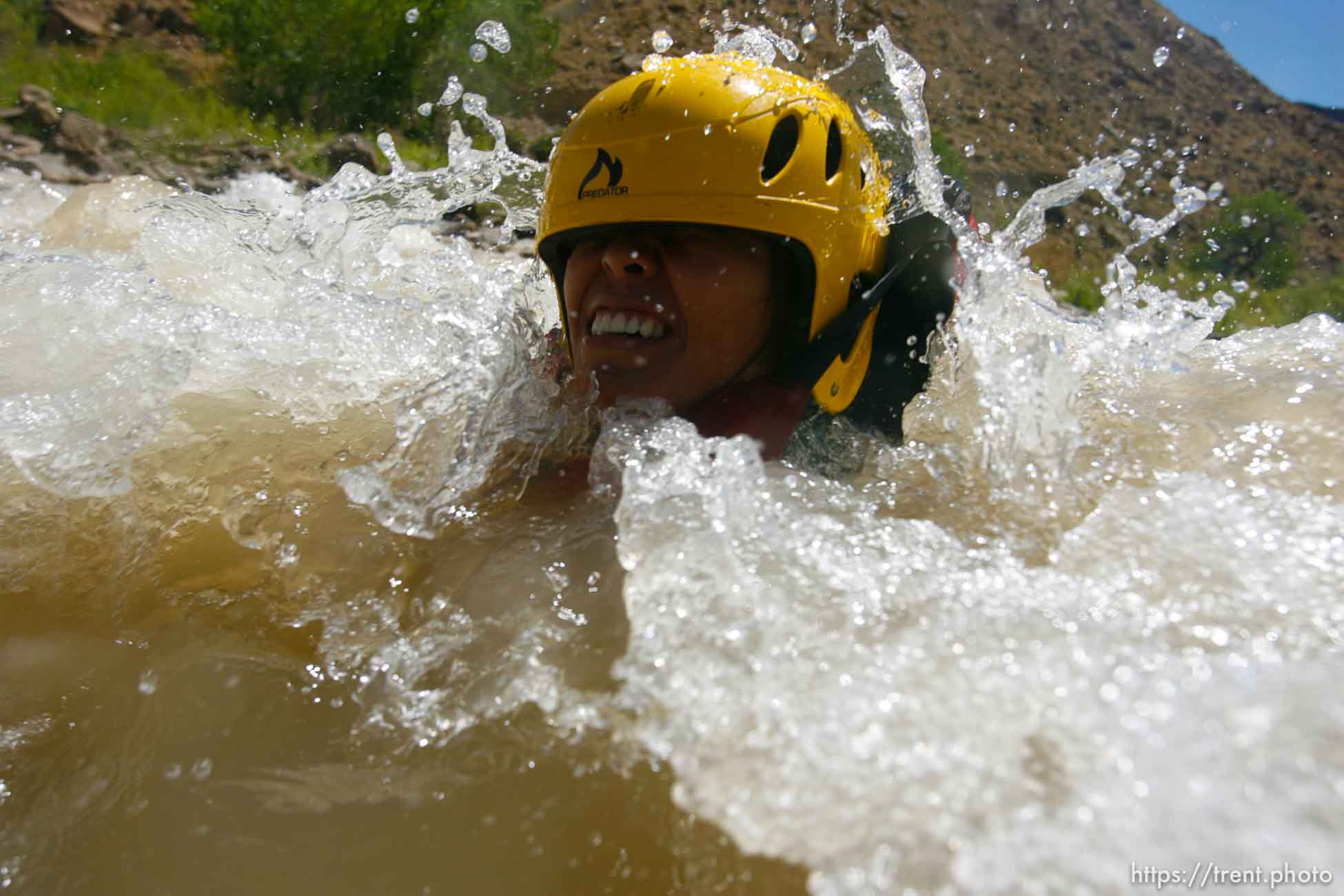 Kayaking at butler wash. maggie thach swimming the rapid