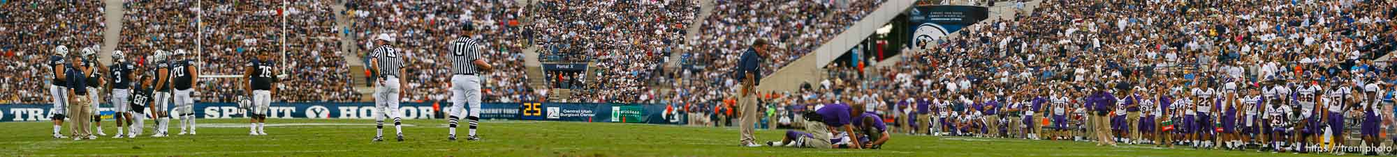 Provo - BYU vs. Northern Iowa college football Saturday, August 30, 2008 at Edwards Stadium. Northern Iowa quarterback Pat Grace (13) injury sequence