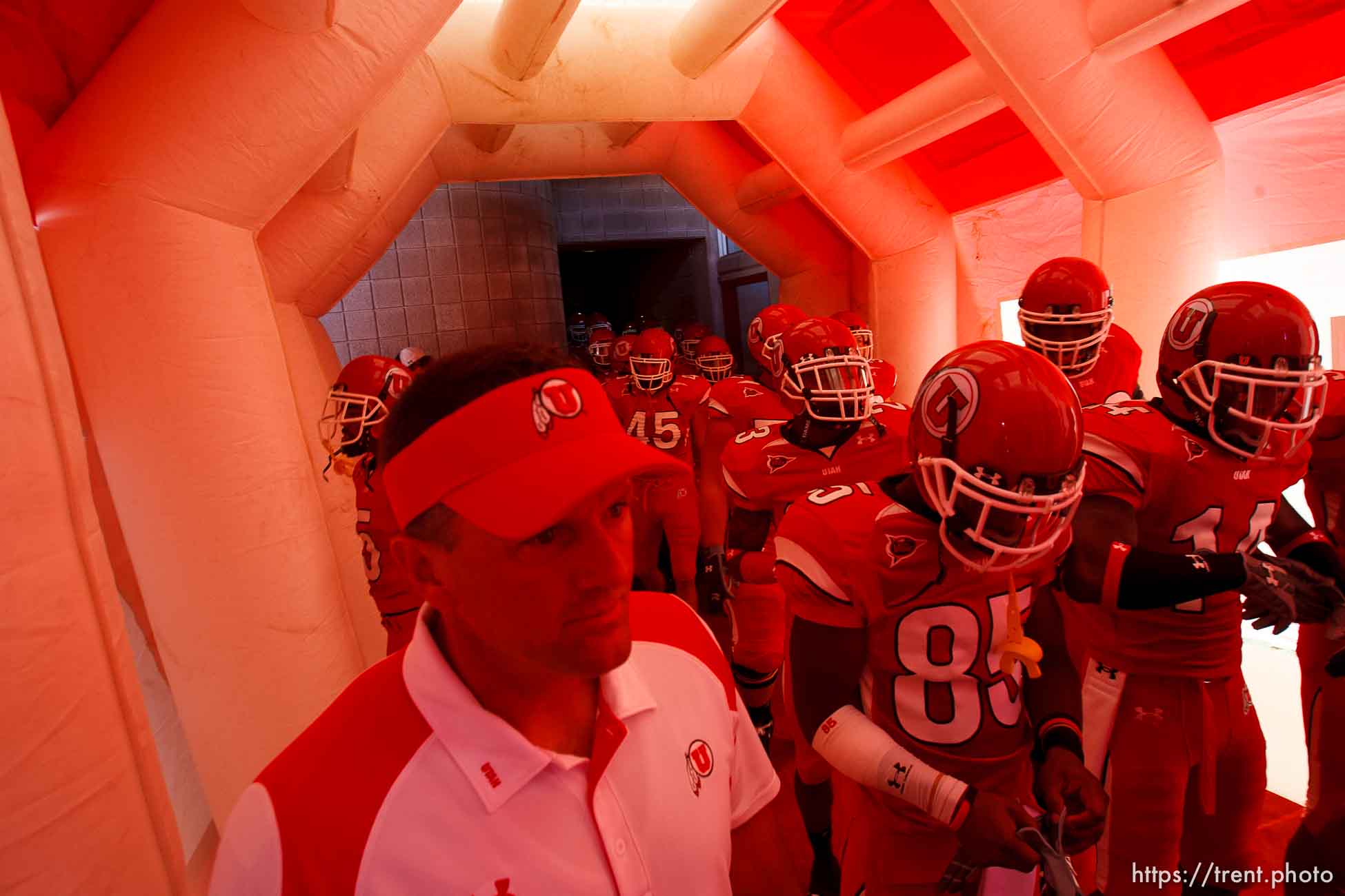 coach kyle whittingham. team prepares to take the field. Salt Lake City - University of Utah vs. UNLV college football Saturday, September 6, 2008 at Rice-Eccles Stadium.