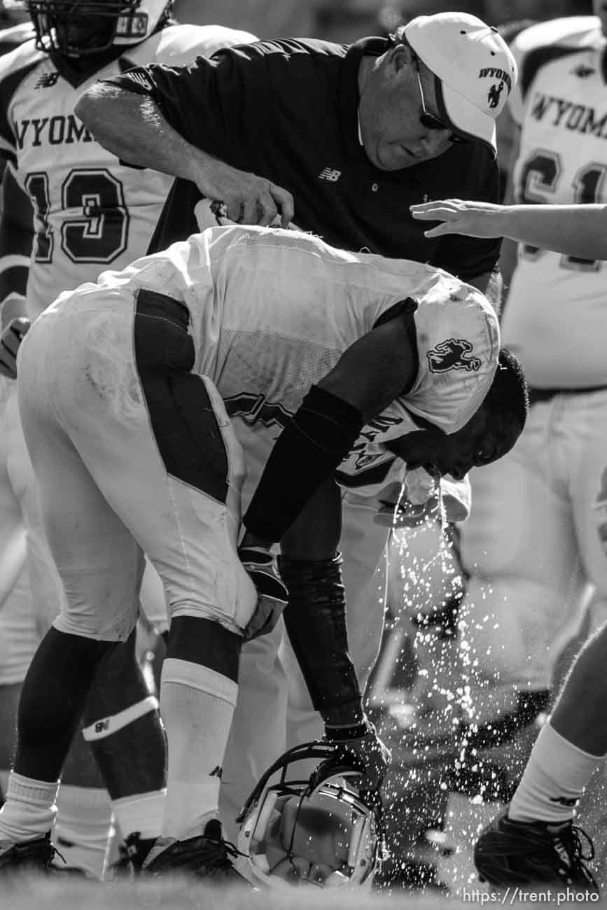 Provo - BYU vs. Wyoming college football, Saturday, September 20, 2008, at BYU's Edwards Stadium. Wyoming player vomits on sidelines