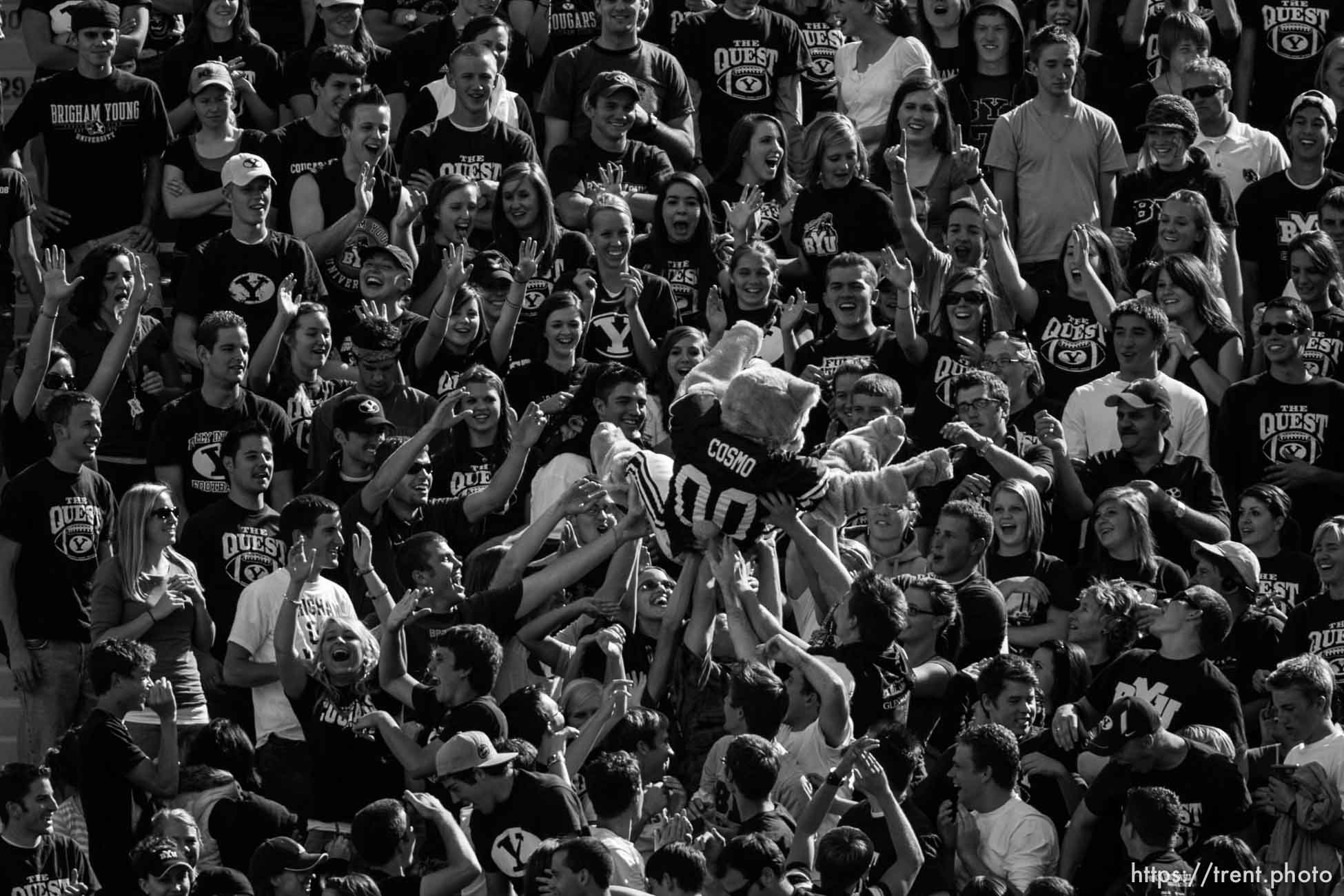 Provo - BYU vs. Wyoming college football, Saturday, September 20, 2008, at BYU's Edwards Stadium. cosmo crowd-surfs fans